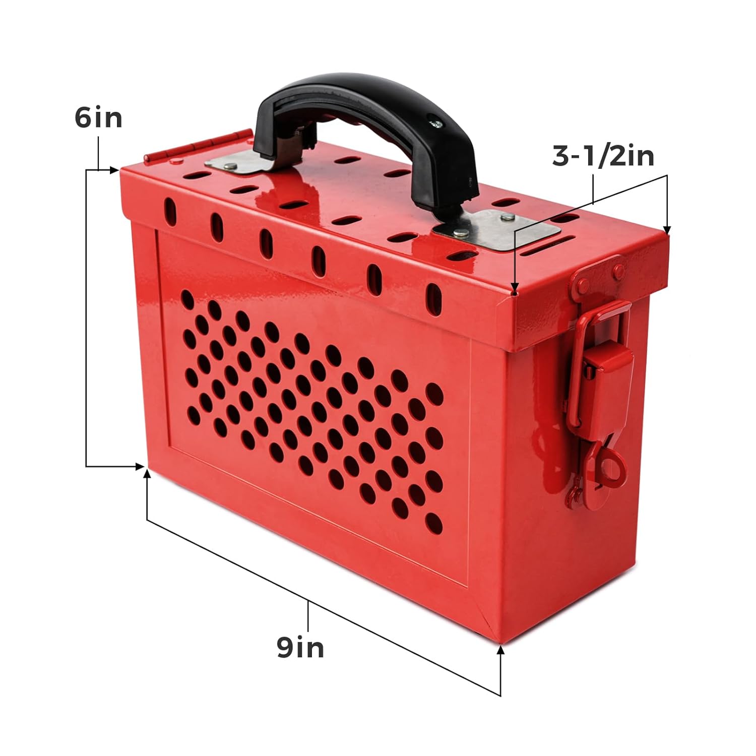 Red Portable Steel Lockout Tagout Group Lock Box for OSHA Compliance - Accepts 13 Padlocks - 1 Pack - WildKart