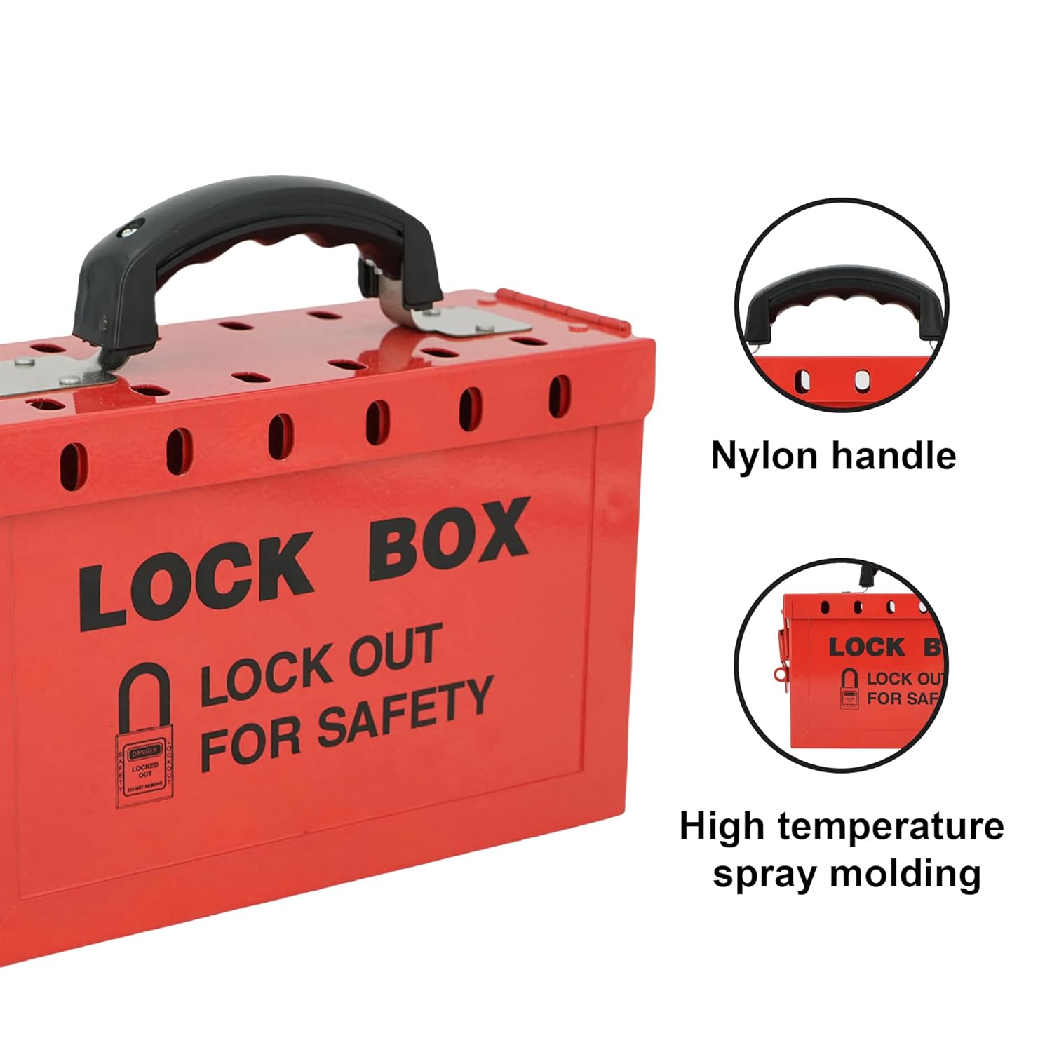 Red Portable Steel Lockout Tagout Group Lock Box for OSHA Compliance - Accepts 13 Padlocks - 1 Pack - WildKart