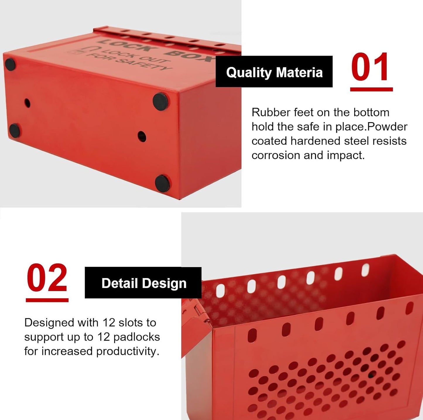 Red Portable Steel Lockout Tagout Group Lock Box for OSHA Compliance - Accepts 13 Padlocks - 1 Pack - WildKart