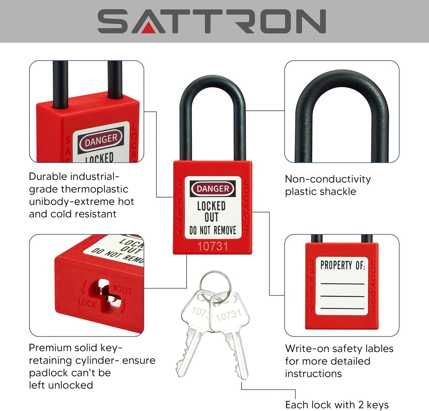 Red Safety Lockout Padlock Set - OSHA Compliant Loto Locks with 2 Keys per Lock - WildKart