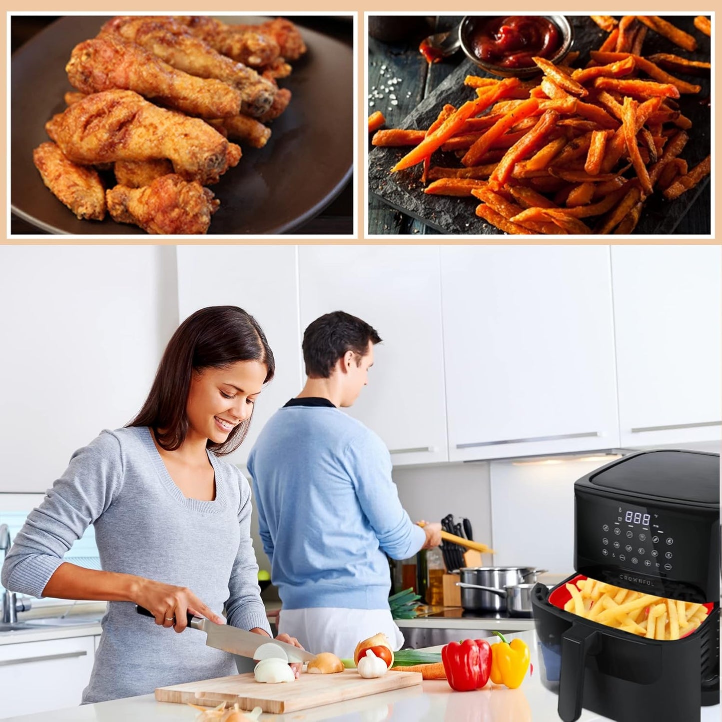 Red Silicone Liners for 5-7 QT Air Fryers - Non-Stick Square Basket Pot - 8.5 Inch Foldable Oven Accessories