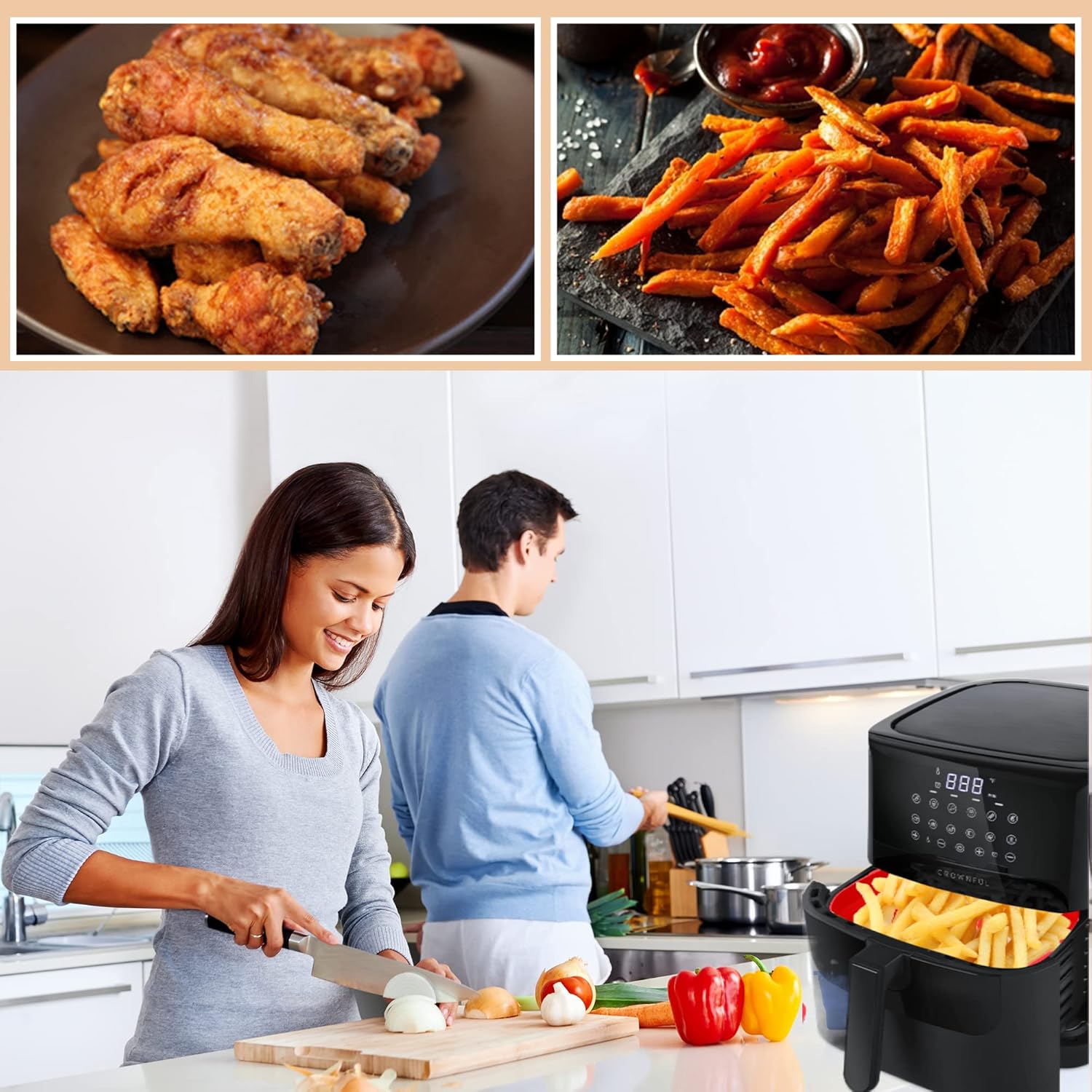 Red Silicone Liners for 5-7 QT Air Fryers - Non-Stick Square Basket Pot - 8.5 Inch Foldable Oven Accessories