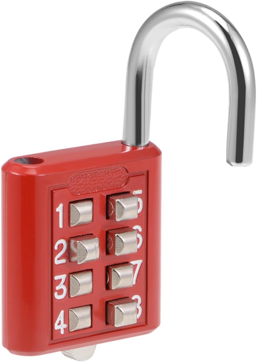 Red Zinc Alloy 8 Digit Combination Padlock for Gym Gate Sports Locker - Indoor Outdoor Push Button Lock with 5mm Shackle