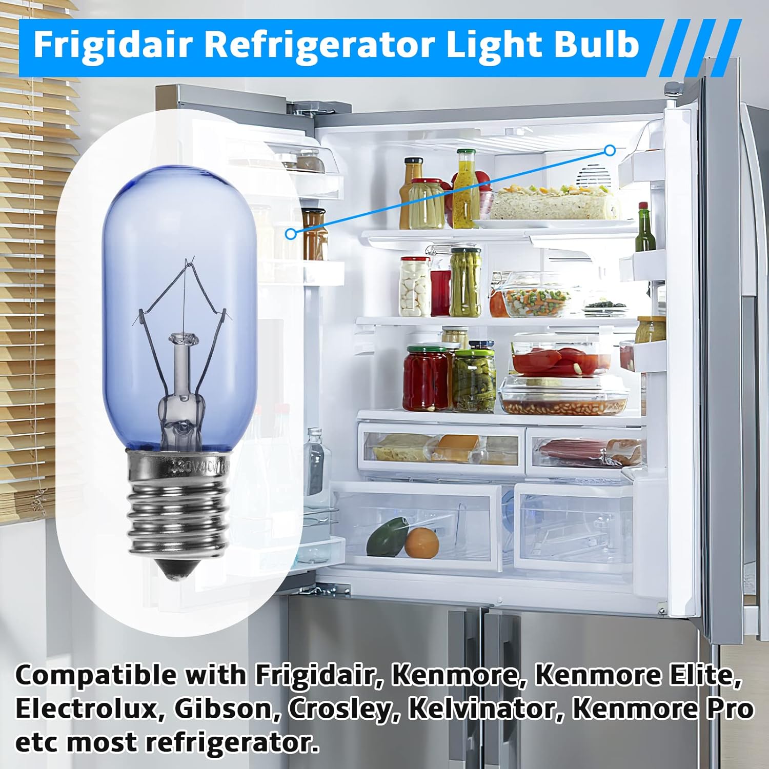 Refrigerator Light Bulb 40W for Frigidaire Kenmore Whirlpool - T8 E17 Replacement Bulb - 1 Pack