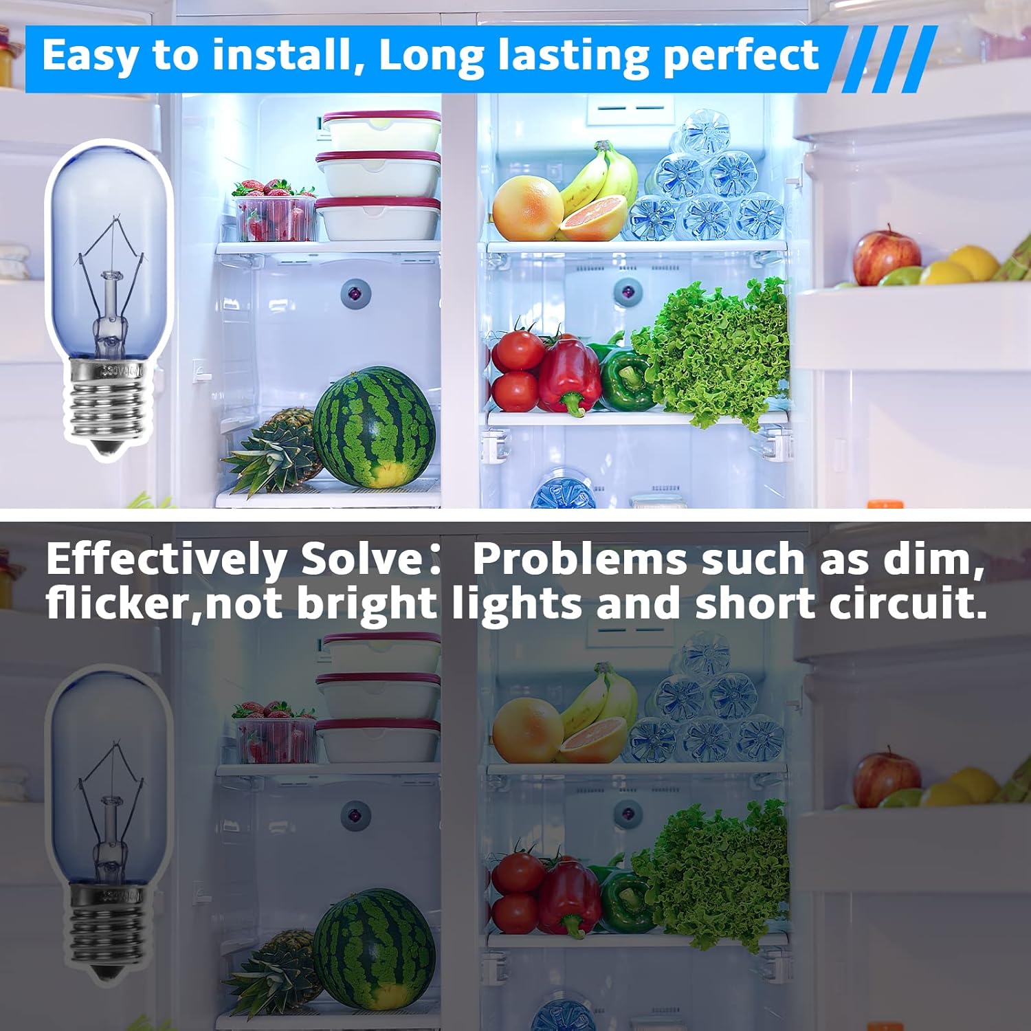 Refrigerator Light Bulb 40W for Frigidaire Kenmore Whirlpool - T8 E17 Replacement Bulb - 1 Pack