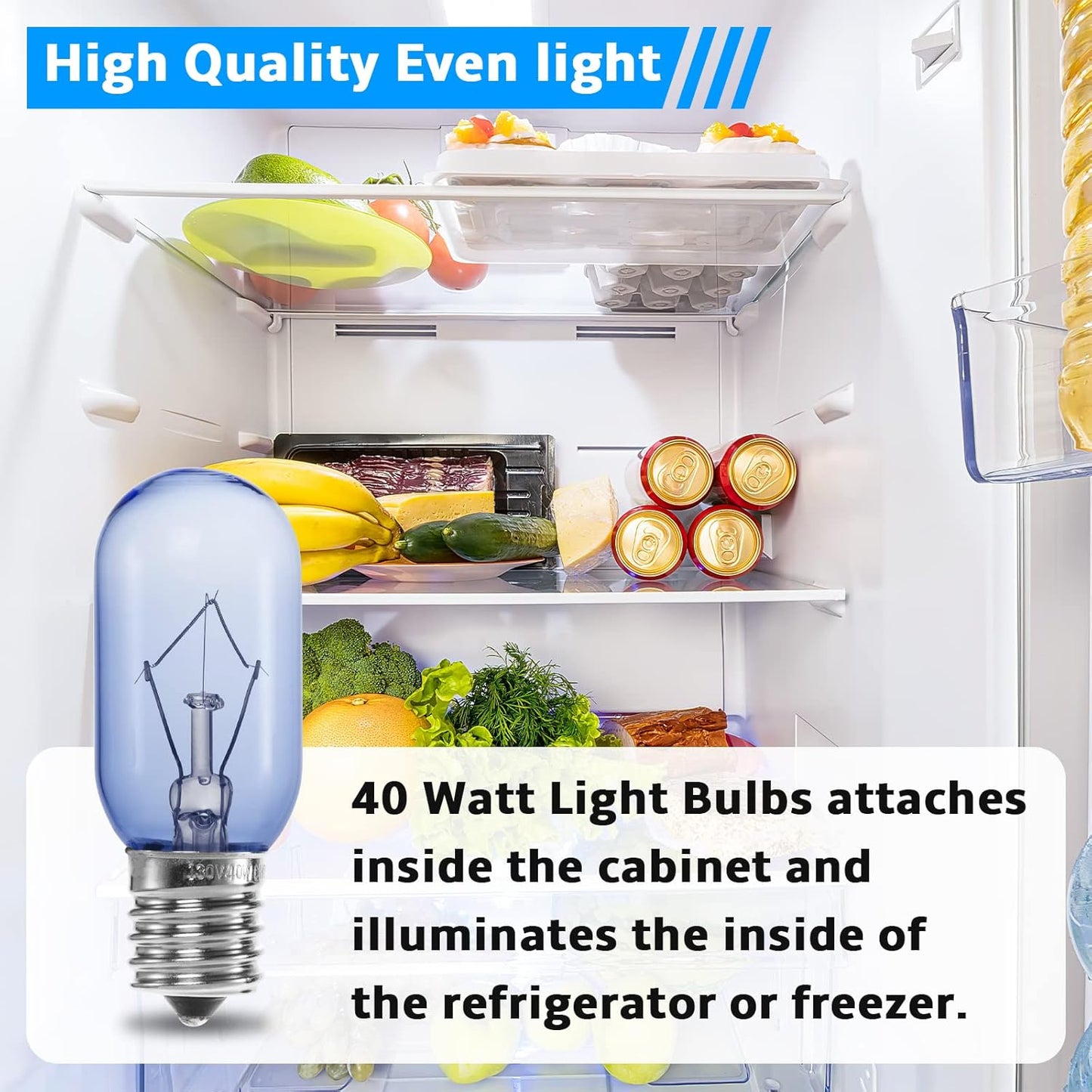 Refrigerator Light Bulb 40W for Frigidaire Kenmore Whirlpool - T8 E17 Replacement Bulb - 1 Pack