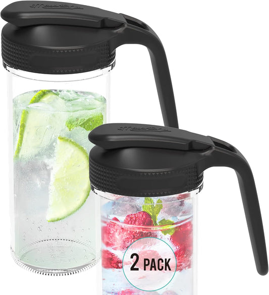 Regular Mouth Mason Jar Lid with Handle and Pour Spout - 2 Pack - Ball Mason Jar Pitcher Lid with Flip Cap - Masontops Multi Pour Top