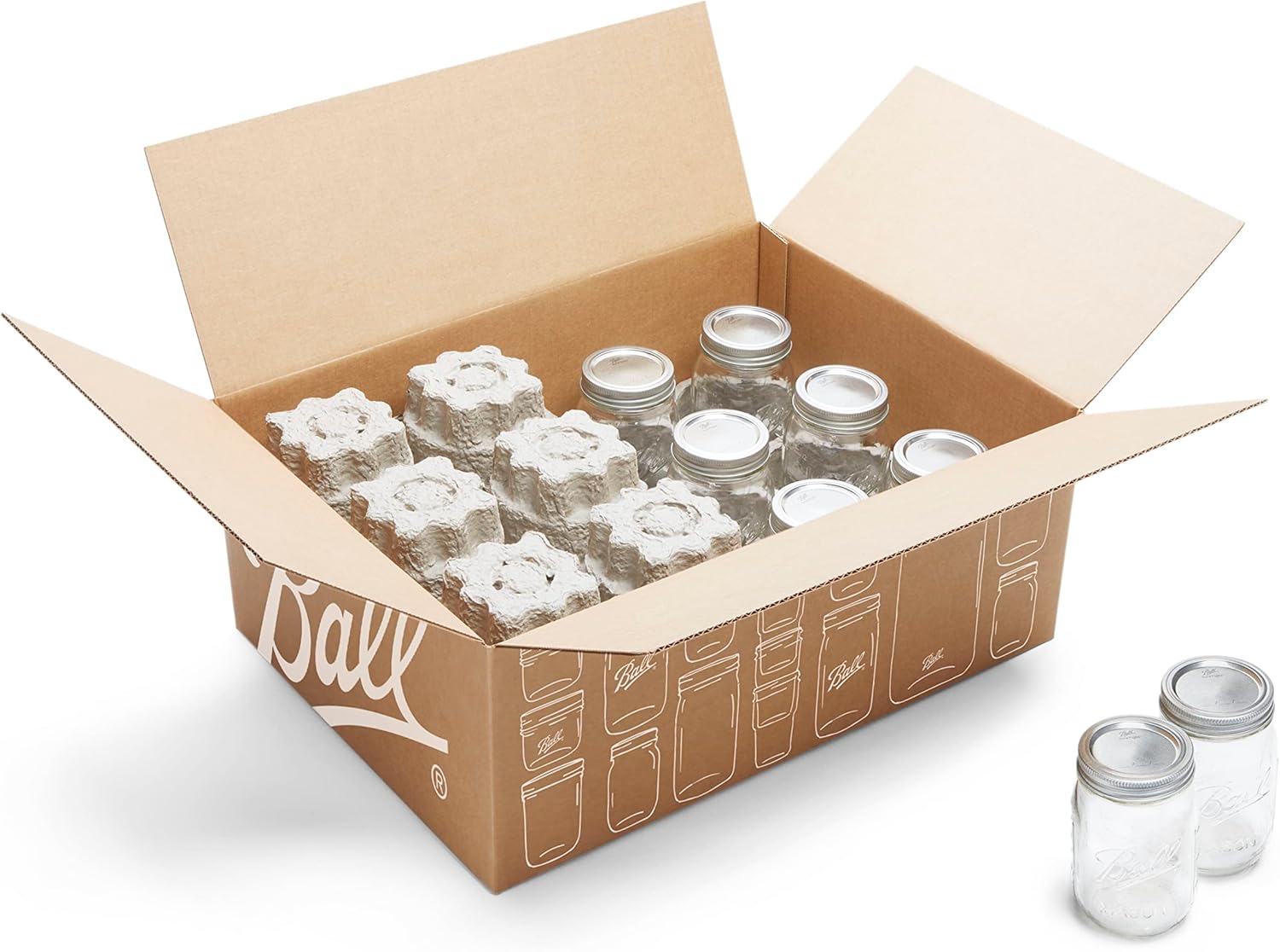 Regular Mouth Pint Ball Canning Jars - Set of 12 Glass Mason Jars with Lids and Bands