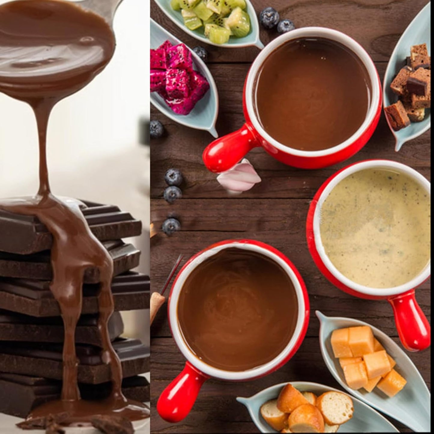 remium Ceramic Fondue Pot Set with Dipping Forks - Perfect for Chocolate, Cheese, and Candy - Ideal for Parties, Weddings, and Catering Events - Mini Butter Warmer Bowl Included