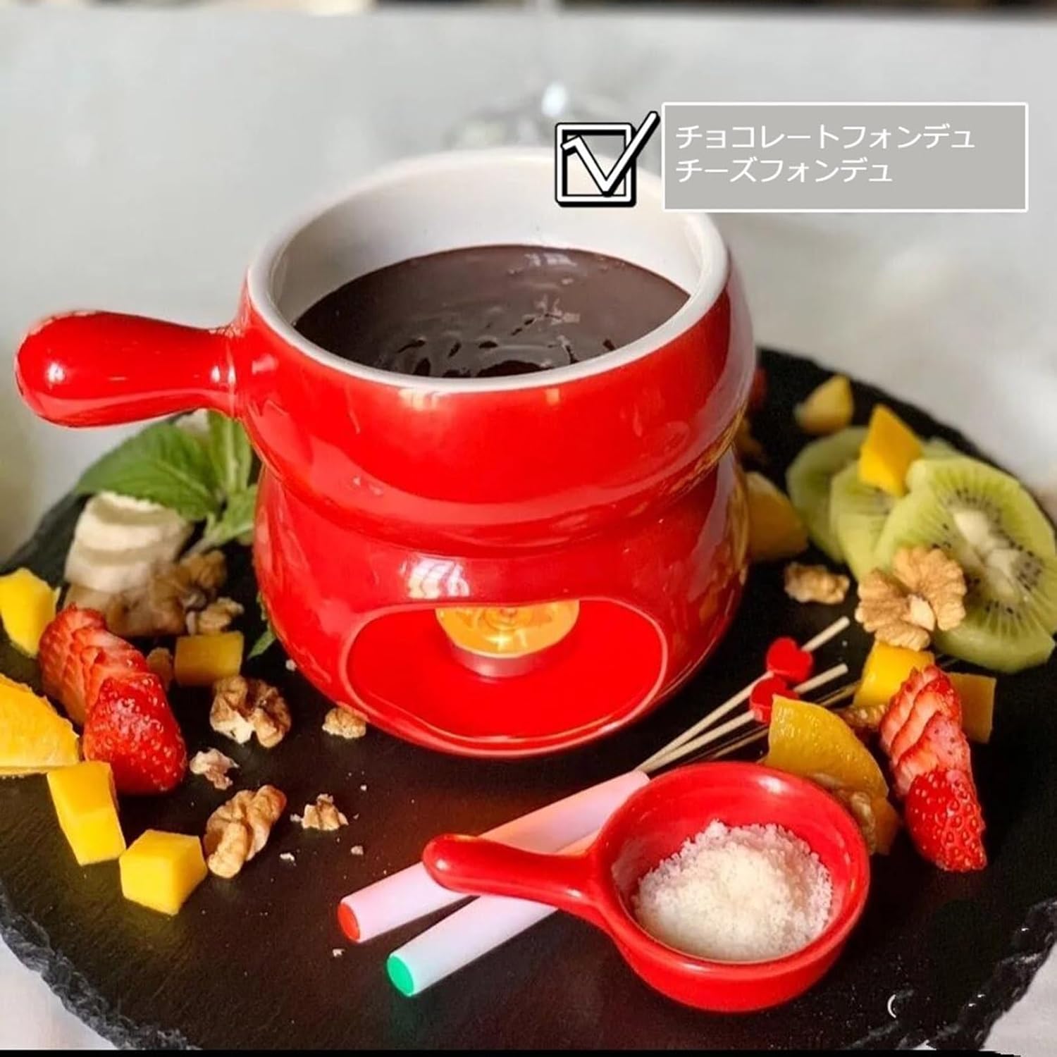 remium Ceramic Fondue Pot Set with Dipping Forks - Perfect for Chocolate, Cheese, and Candy - Ideal for Parties, Weddings, and Catering Events - Mini Butter Warmer Bowl Included