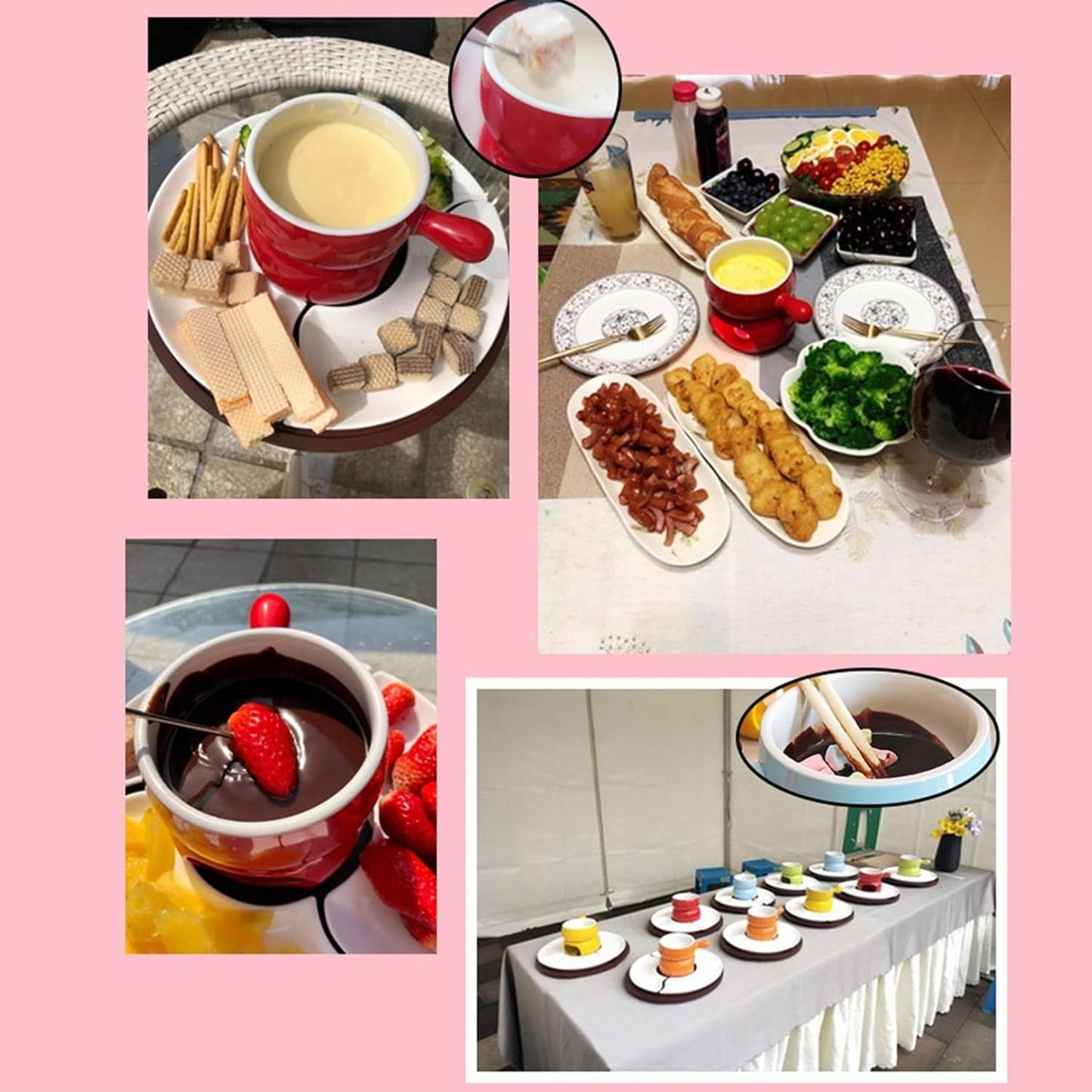 remium Ceramic Fondue Pot Set with Dipping Forks - Perfect for Chocolate, Cheese, and Candy - Ideal for Parties, Weddings, and Catering Events - Mini Butter Warmer Bowl Included