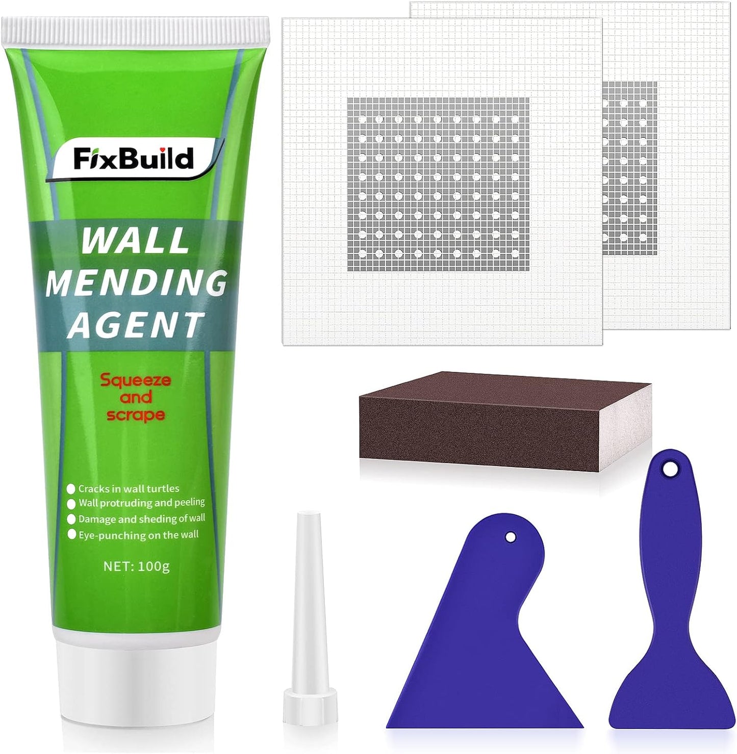 Repair broken walls quickly with the FixBuild Drywall Repair Kit. Includes 1 Spackle Wall Repair Patch Kit and Wall Mending Agent.