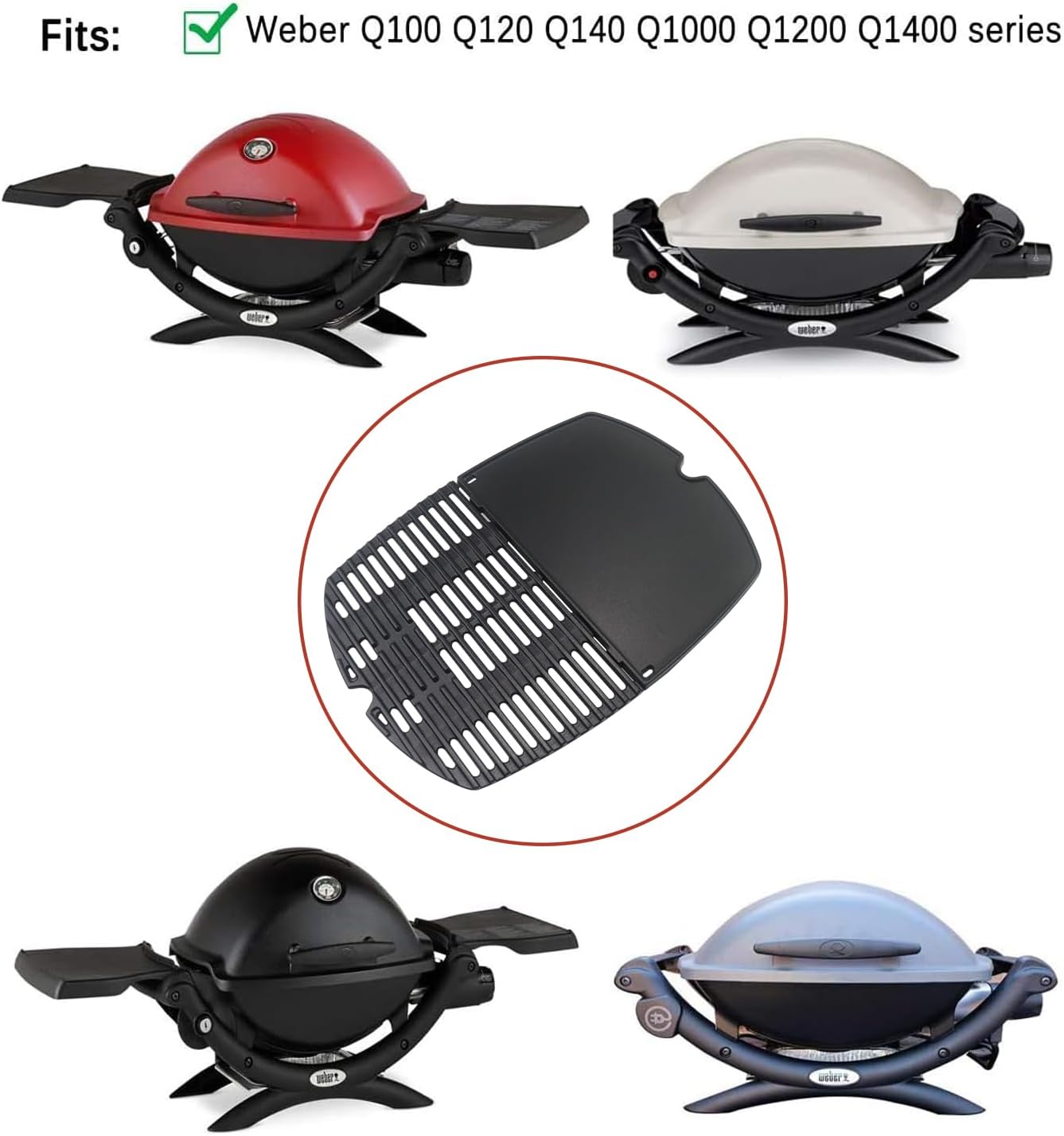 Replacement Cast Iron Grill Grate and Griddle for Weber Q200, Q220, Q240, Q260, Q2000, Q2200, Q2400 Series Gas Grills - 7645 Cooking Grate and 6559 Cooking Griddle - Part Numbers 53060001, 7583, 65811