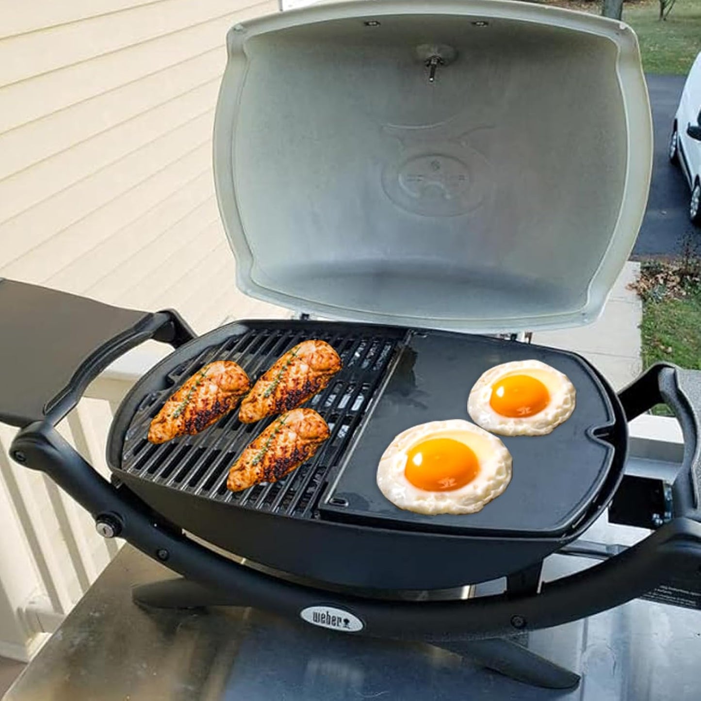 Replacement Cast Iron Grill Grate and Griddle for Weber Q200, Q220, Q240, Q260, Q2000, Q2200, Q2400 Series Gas Grills - 7645 Cooking Grate and 6559 Cooking Griddle - Part Numbers 53060001, 7583, 65811