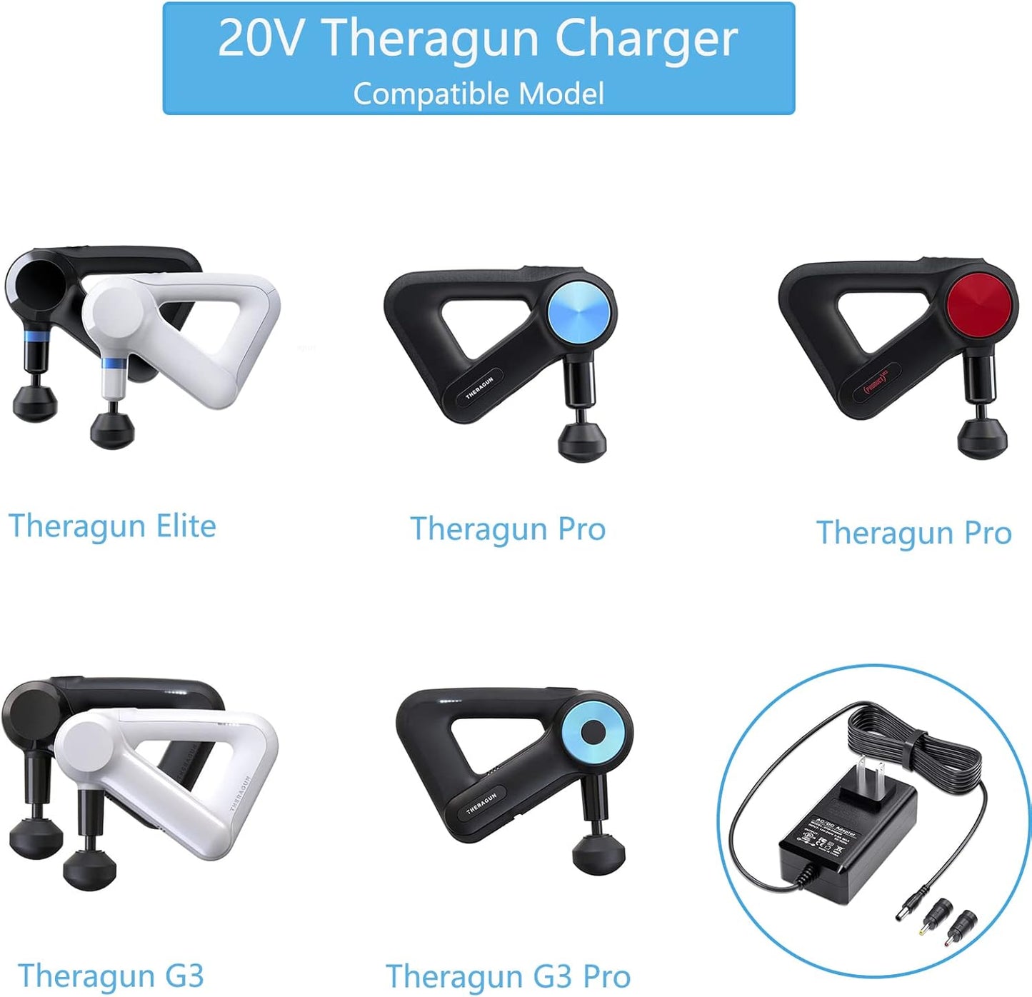 Replacement Charger for Theragun Elite, PRO G4, G3PRO | VHBW 20V AC Power Cord Adapter for Muscle Treatment Massage Gun