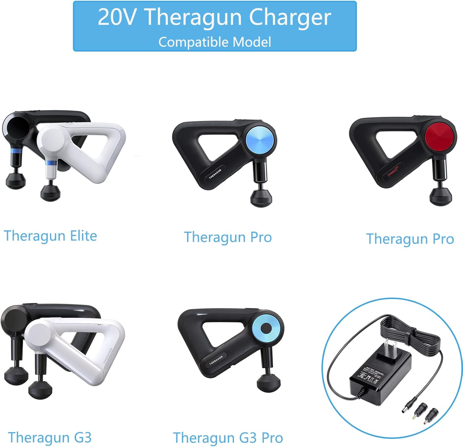 Replacement Charger for Theragun Elite, PRO G4, G3PRO | VHBW 20V AC Power Cord Adapter for Muscle Treatment Massage Gun