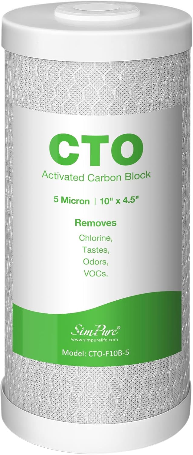 Replacement Coconut Shell Carbon Block Water Filter Cartridges 4.5" x 10" - 5 Micron for Whole House Systems and Housings - Compatible with DB10P, DB10C, FC15B, GE GXWH40L, GXWH35F, BB-10B, FXHTC, WGB21B