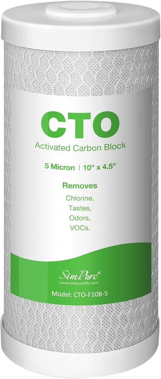 Replacement Coconut Shell Carbon Block Water Filter Cartridges 4.5" x 10" - 5 Micron for Whole House Systems and Housings - Compatible with DB10P, DB10C, FC15B, GE GXWH40L, GXWH35F, BB-10B, FXHTC, WGB21B