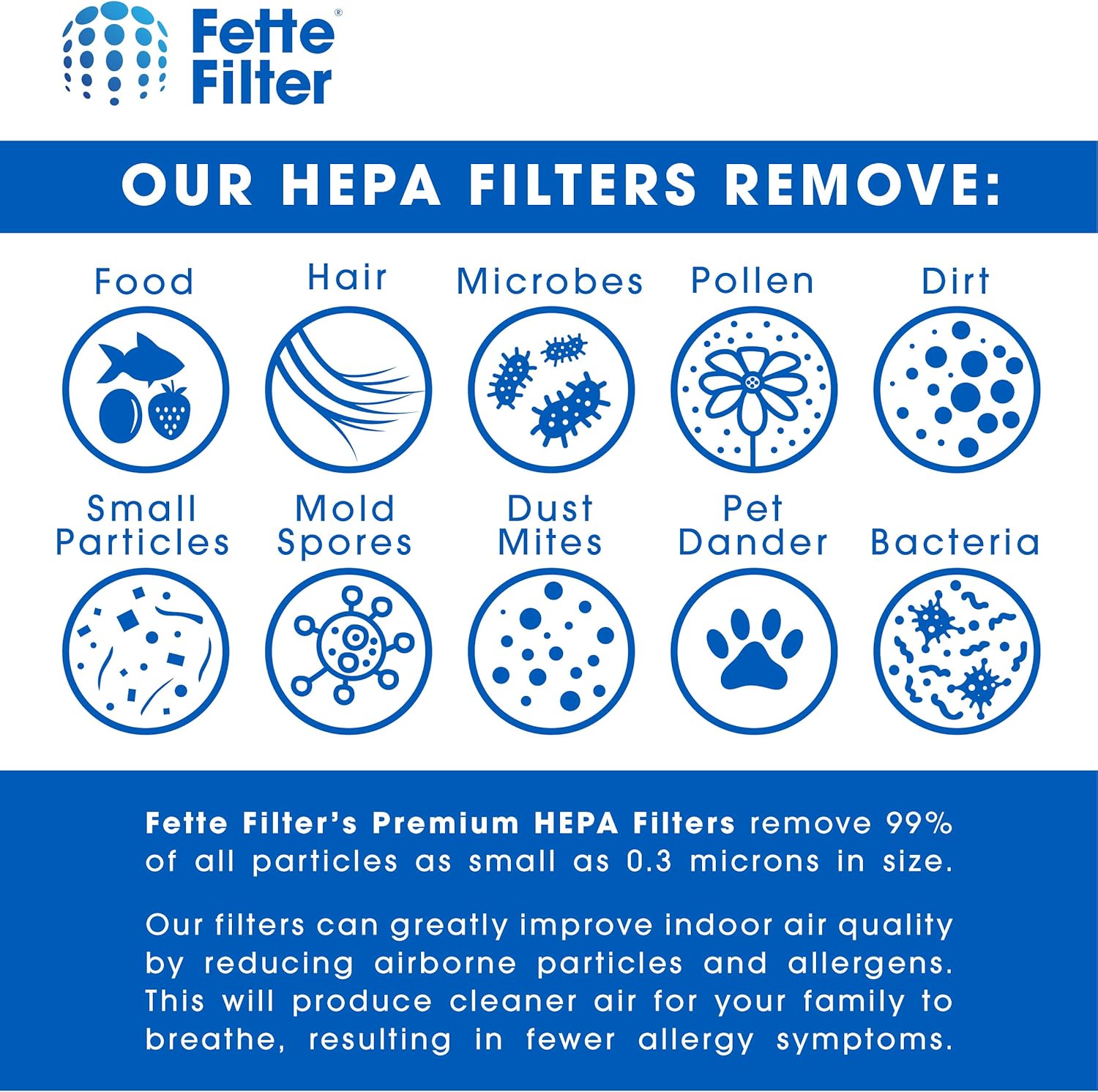 Replacement HEPA Filter Set for DEWALT DC515 DCV517 DCV517B Wet Dry Vacuums - Includes 2 Filters - Part # DC5151H by Fette Filter