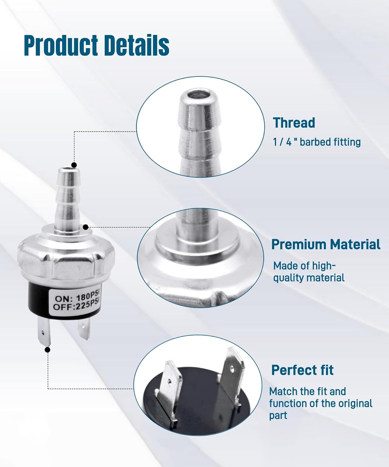 Replacement Micro Pressure Power Switch for Dewalt, Porter Cable, Craftsman Machines - AB-9063290 - Compatible with D55146, D55168, D55167 Models - 180-225 PSI Air Compressor Parts