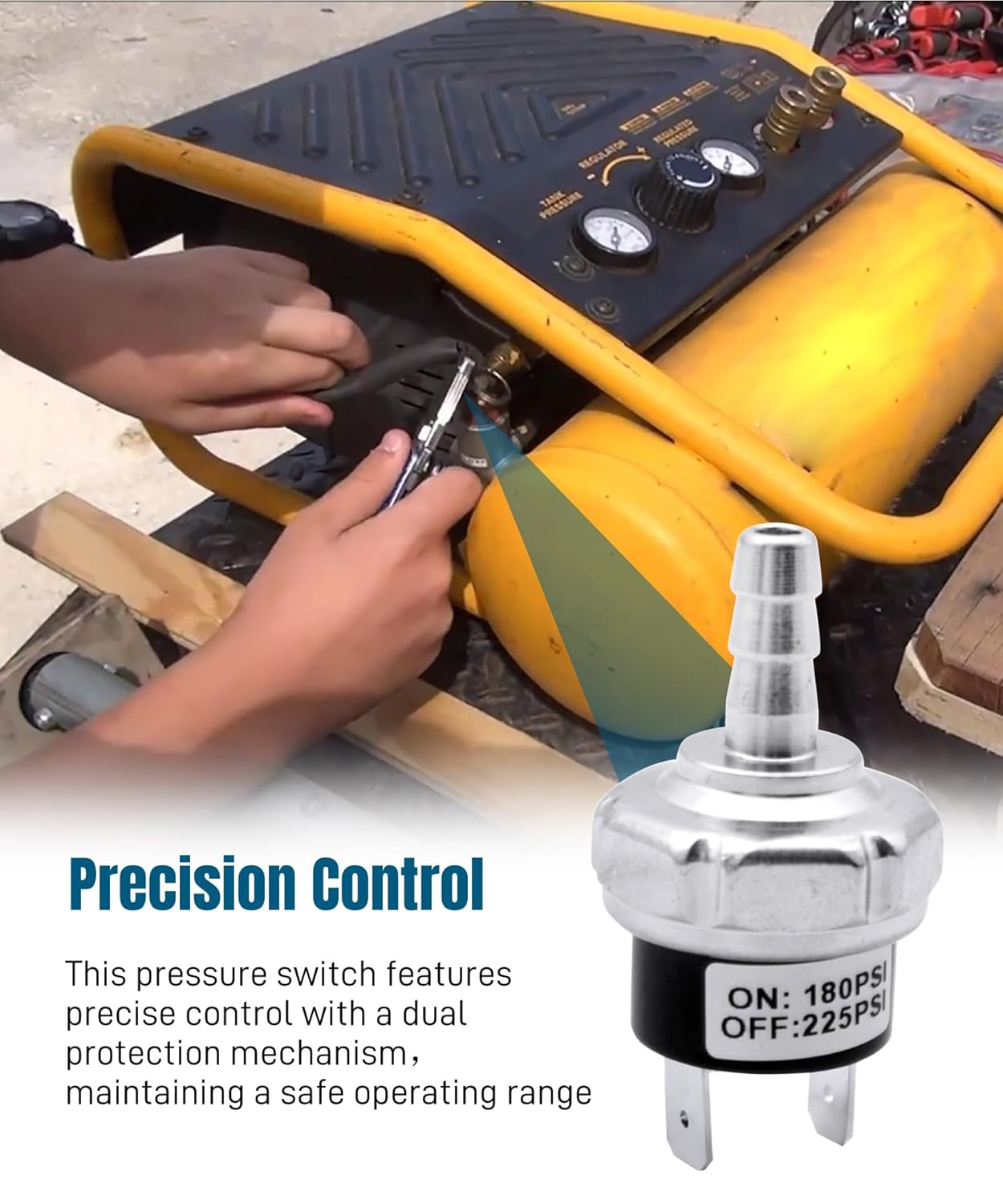 Replacement Micro Pressure Power Switch for Dewalt, Porter Cable, Craftsman Machines - AB-9063290 - Compatible with D55146, D55168, D55167 Models - 180-225 PSI Air Compressor Parts