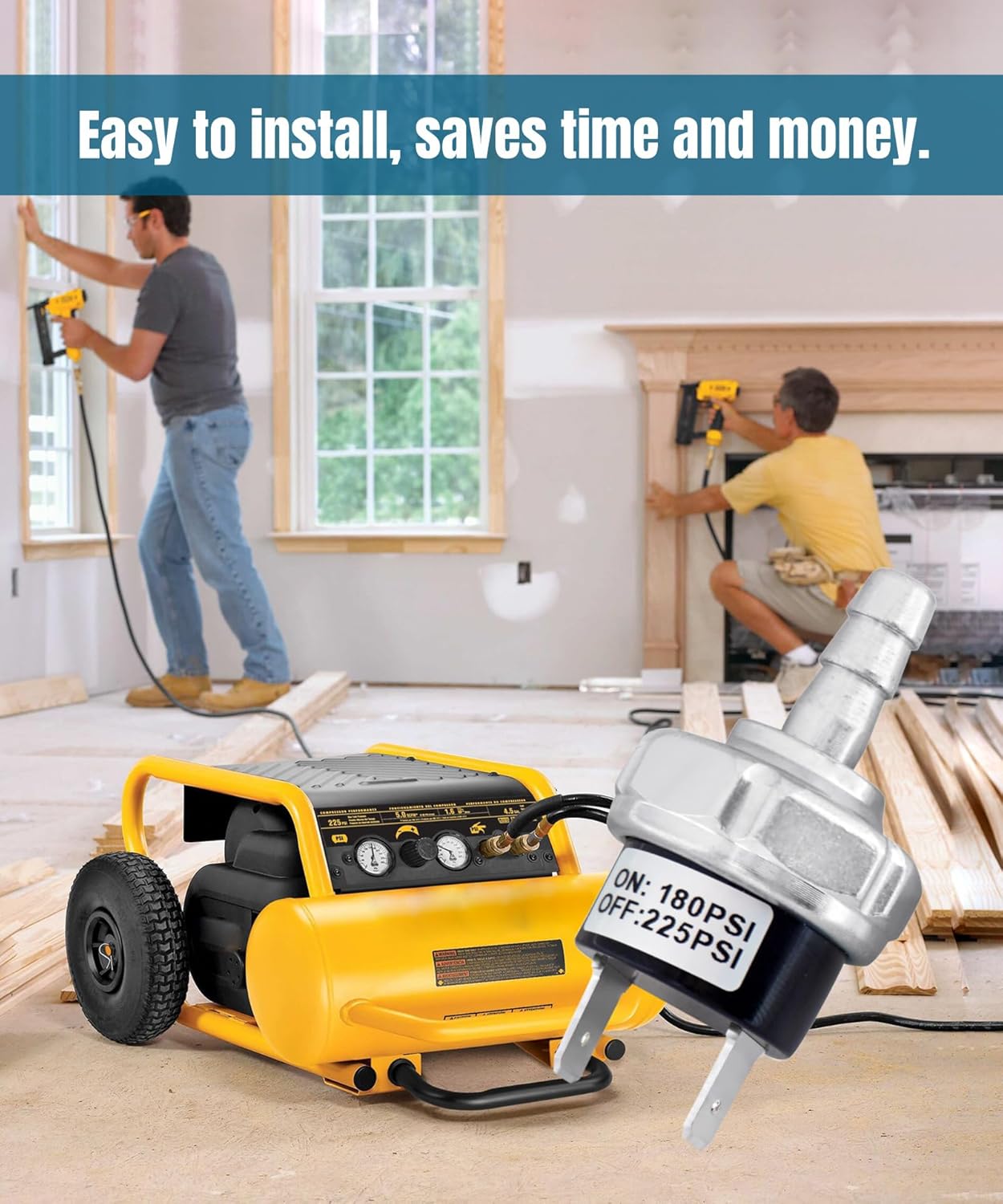 Replacement Micro Pressure Power Switch for Dewalt, Porter Cable, Craftsman Machines - AB-9063290 - Compatible with D55146, D55168, D55167 Models - 180-225 PSI Air Compressor Parts