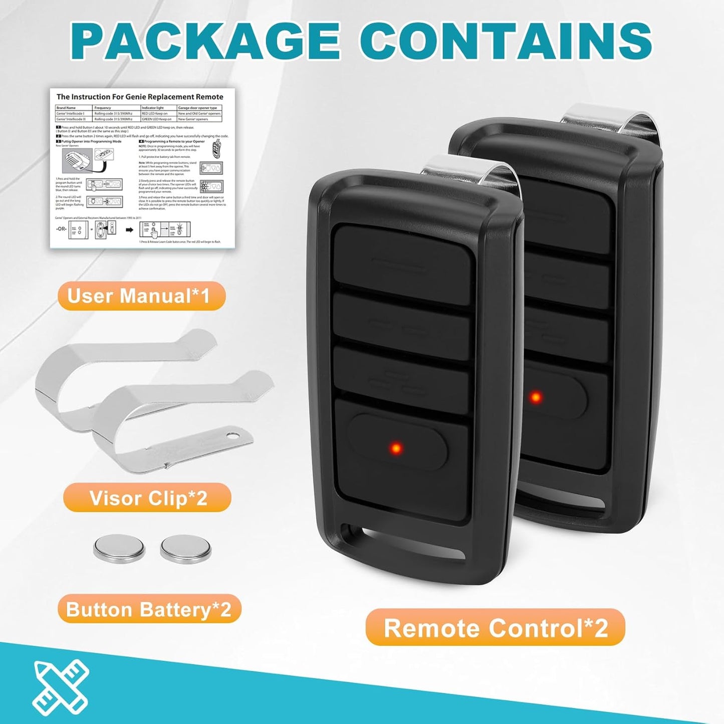 Replacement Pevxou 2 Remote for Overhead Door O3T-A O3T-BX Opener - 315/390MHZ