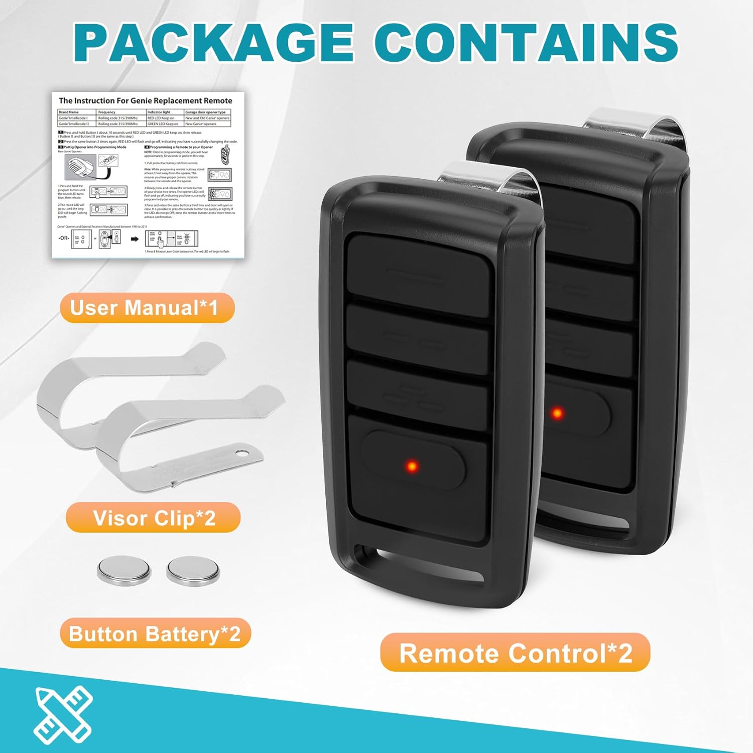 Replacement Pevxou 2 Remote for Overhead Door O3T-A O3T-BX Opener - 315/390MHZ