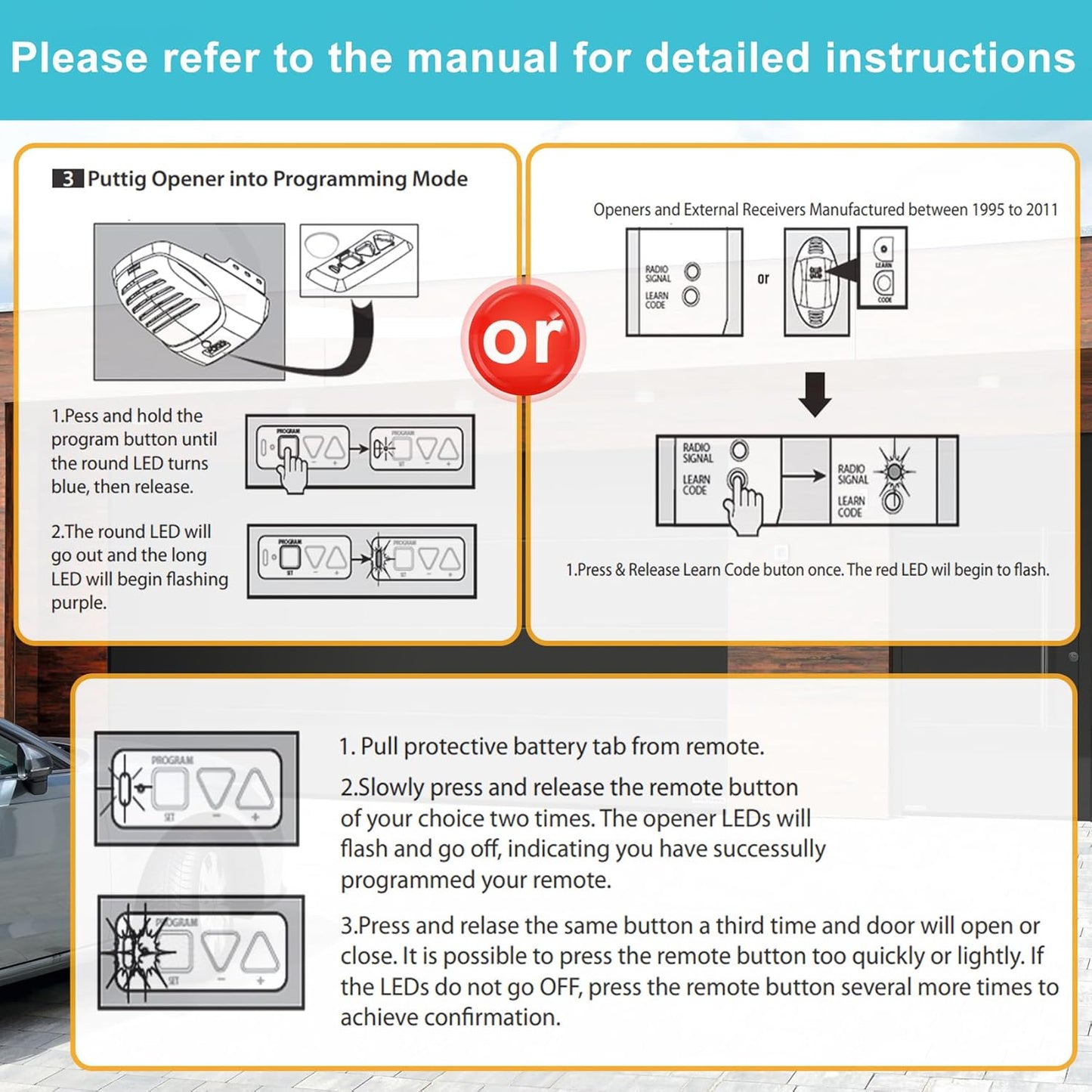Replacement Pevxou 2 Remote for Overhead Door O3T-A O3T-BX Opener - 315/390MHZ