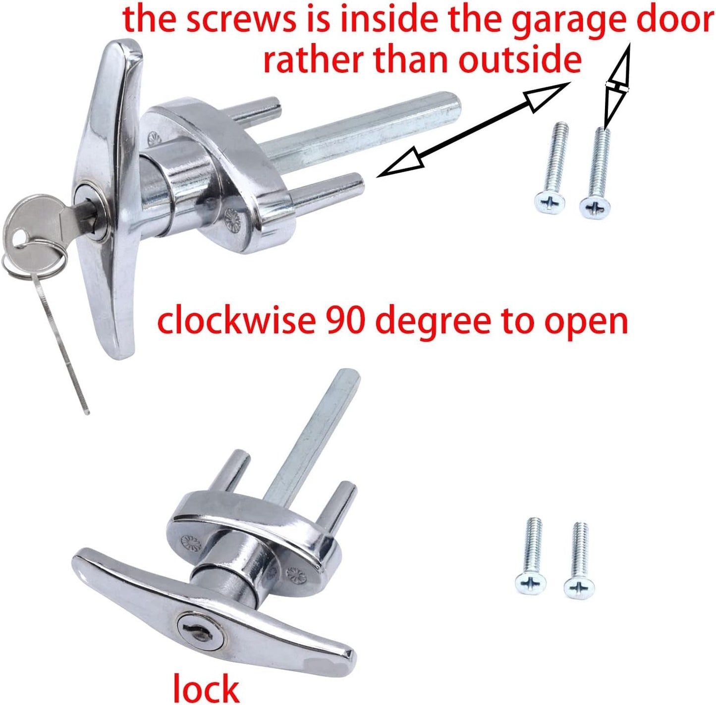Replacement Wedelweib Garage Door T-Handle Lock with 2 Keys and Mounting Bolts - Fits 1-3/8" to 2" Thick Doors