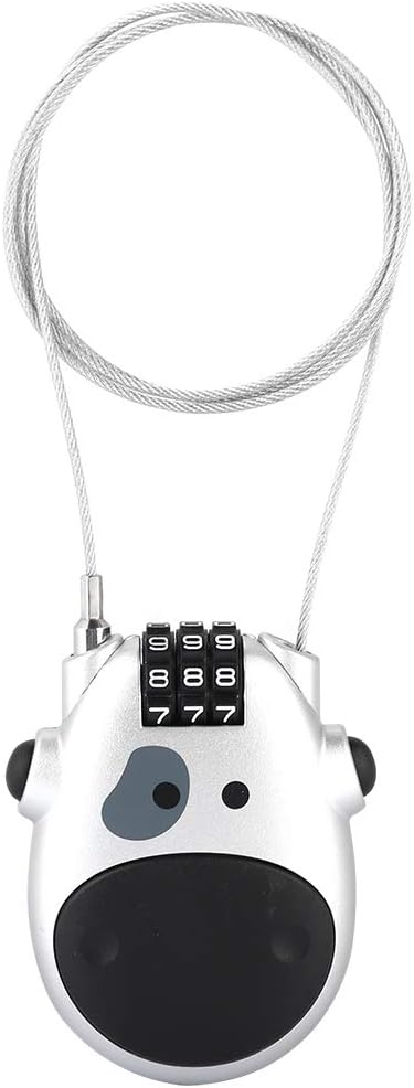 Resettable 3 Digit Code Lock with Lovely Cow Shape Design for Pram, Baggage, Helmet - Zinc Alloy Stroller Lock (Silver)