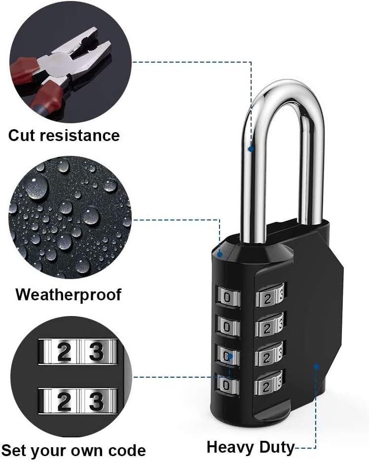 Resettable 4 Digit Combination Lock Padlock, Waterproof Heavy Duty Outdoor Lock for School Gym Locker, Fence Gate, Toolbox - 2 Pack - WildKart