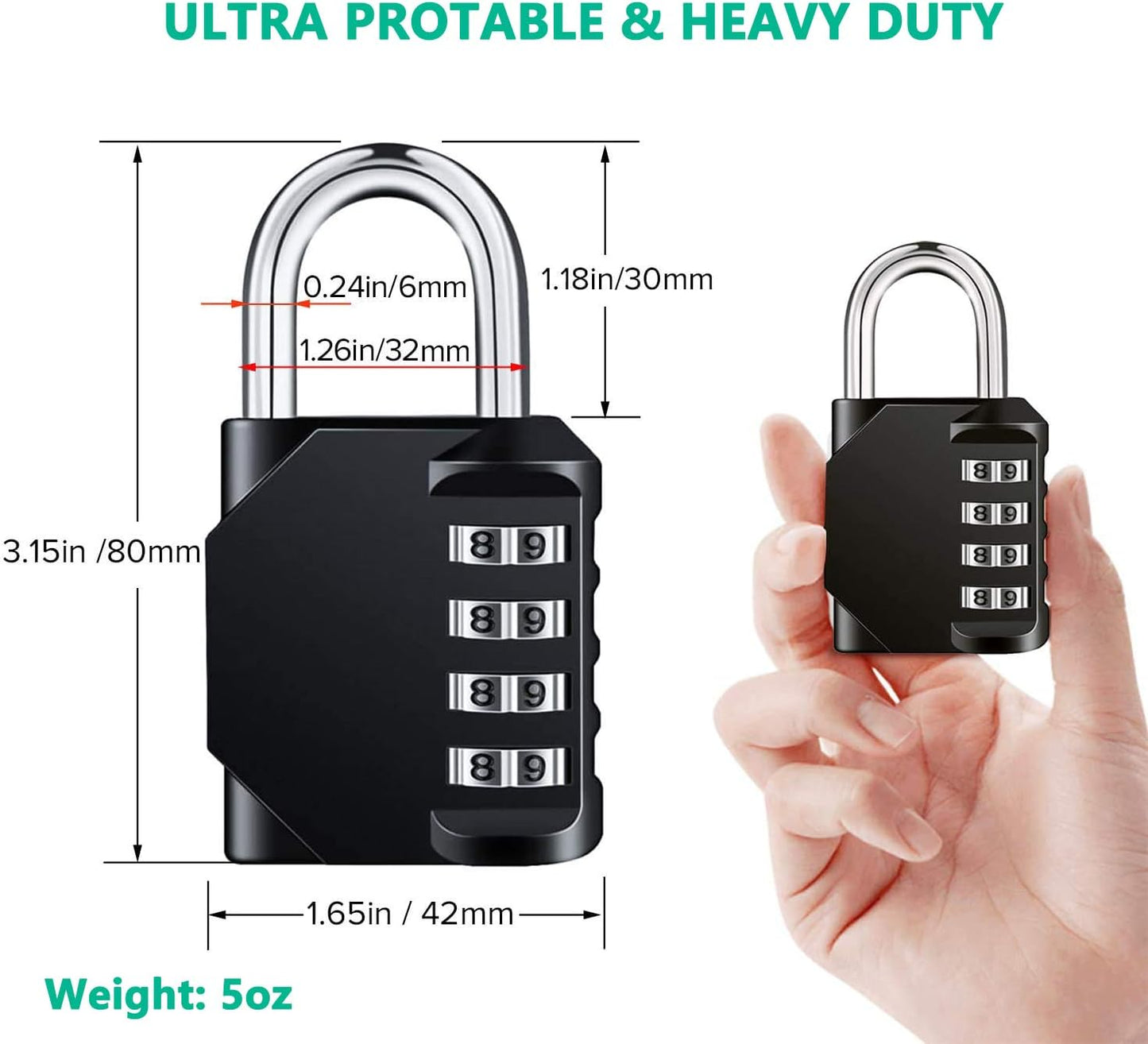 Resettable 4 Digit Combination Lock Padlock, Waterproof Heavy Duty Outdoor Lock for School Gym Locker, Fence Gate, Toolbox - 2 Pack - WildKart