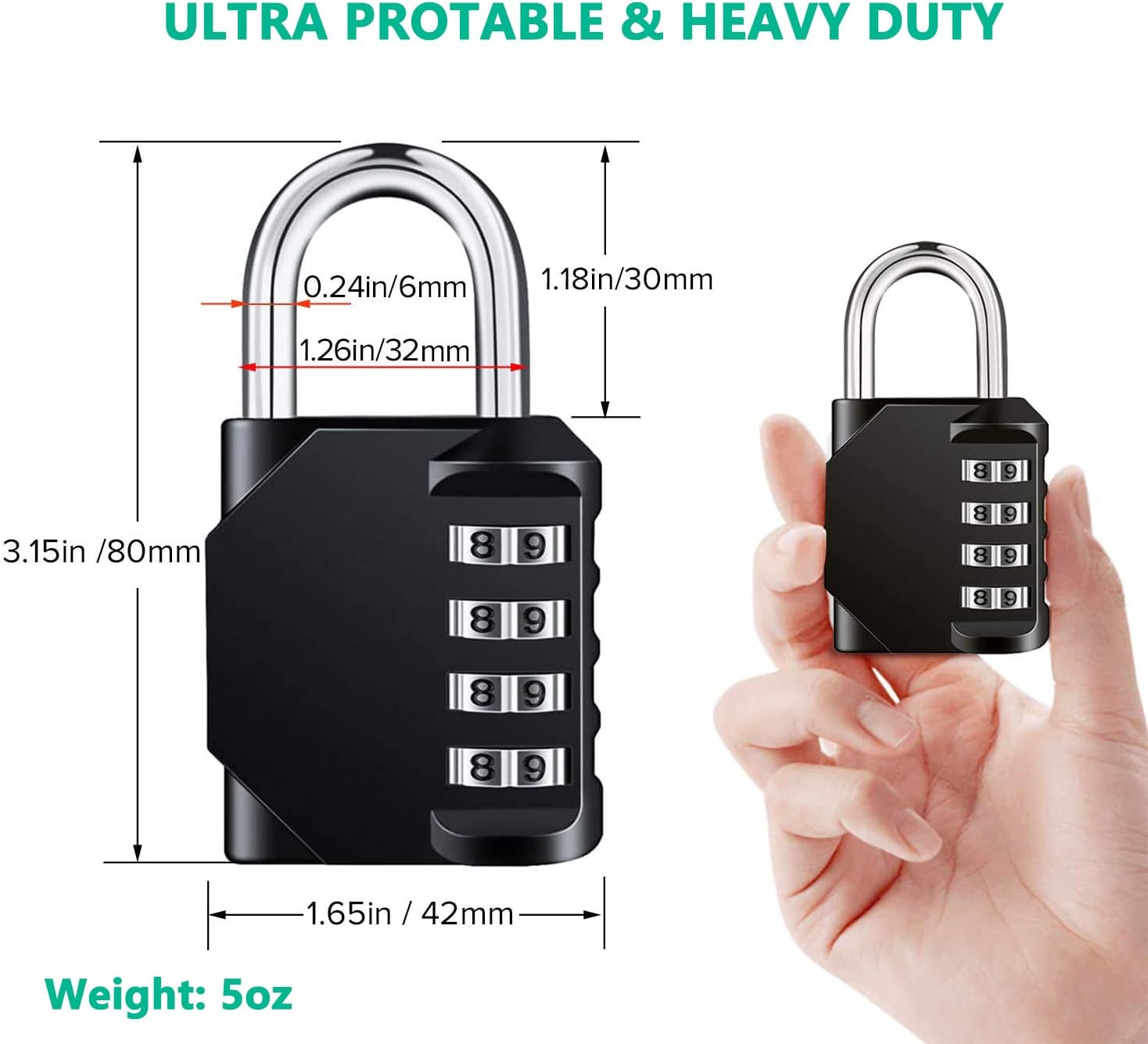 Resettable 4 Digit Combination Lock Padlock, Waterproof Heavy Duty Outdoor Lock for School Gym Locker, Fence Gate, Toolbox - 2 Pack - WildKart