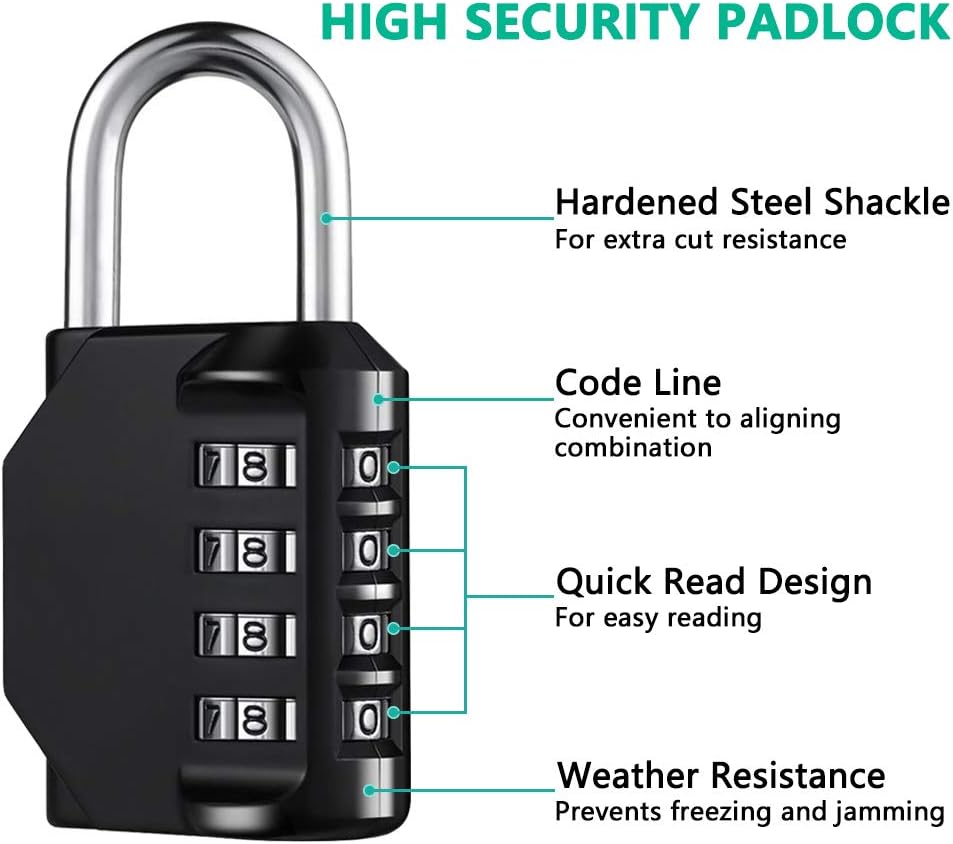 Resettable 4 Digit Combination Lock Padlock, Waterproof Heavy Duty Outdoor Lock for School Gym Locker, Fence Gate, Toolbox - 2 Pack - WildKart