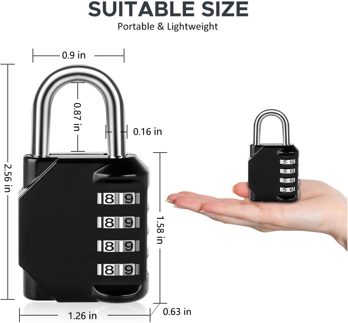 Resettable 4 Digit Combination Lock, TPARIS Waterproof Heavy Duty Padlock for School Gym Locker, Fence Gate, Toolbox - Black
