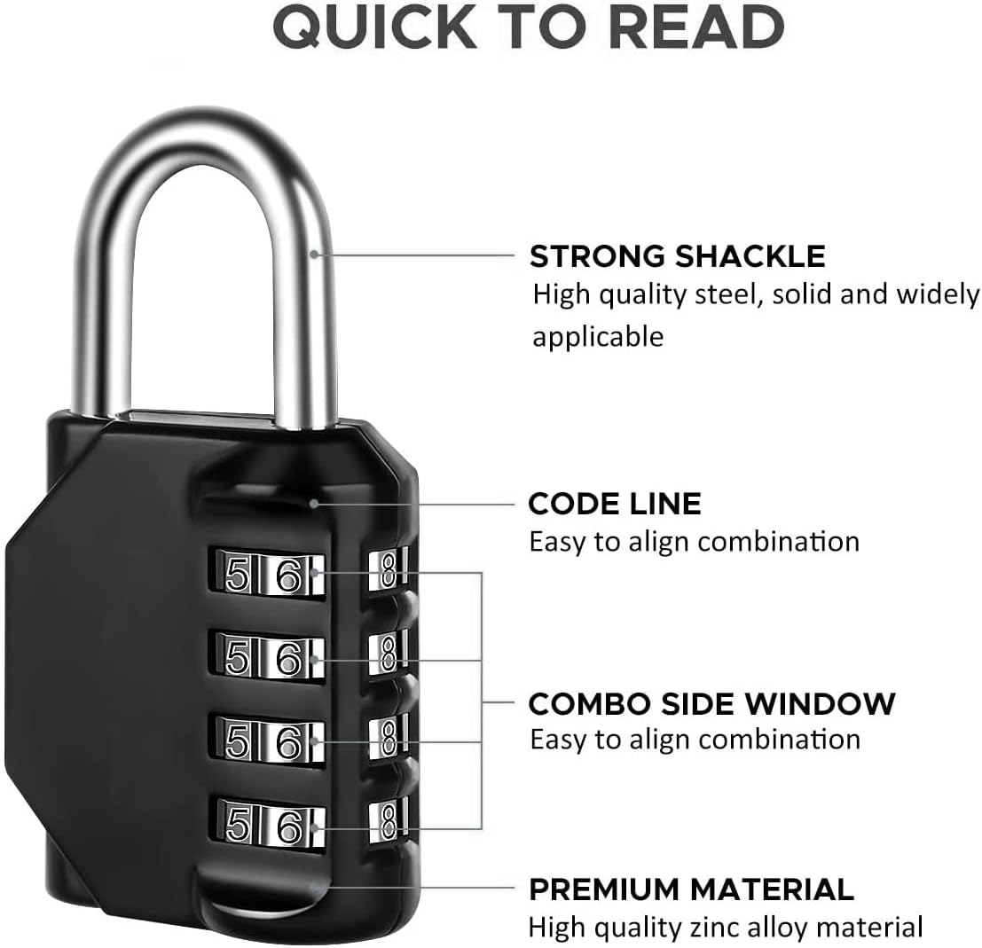 Resettable 4 Digit Combination Lock, TPARIS Waterproof Heavy Duty Padlock for School Gym Locker, Fence Gate, Toolbox - Black