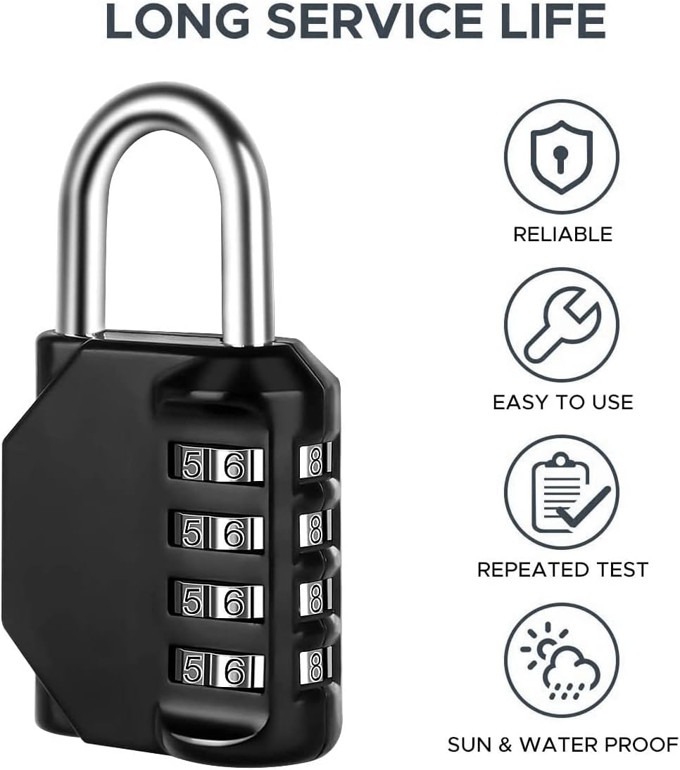 Resettable 4 Digit Combination Lock, TPARIS Waterproof Heavy Duty Padlock for School Gym Locker, Fence Gate, Toolbox - Black