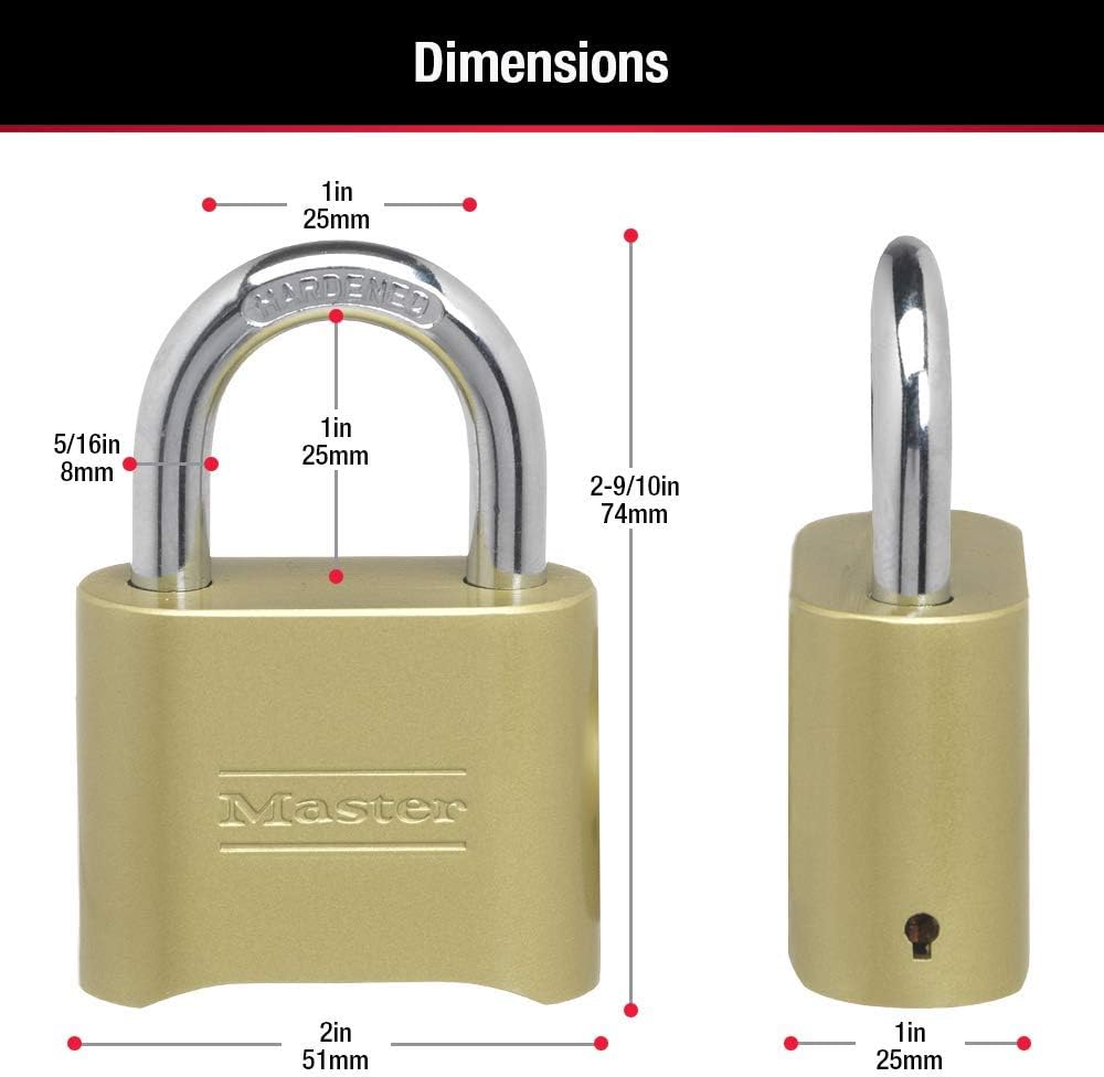 Resettable Combination Brass Padlock for Indoor/Outdoor Gym Locker, Gate, Fence, or Shed - Master Lock 175D - WildKart