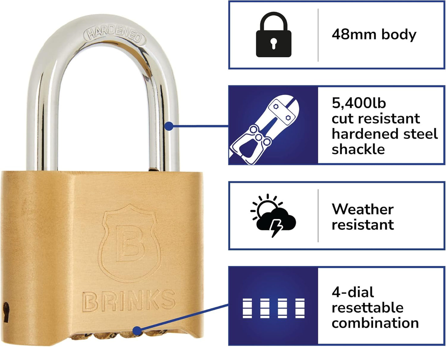 Resettable Combination Lock - Brinks 171-50051 Solid Brass, 48mm - WildKart