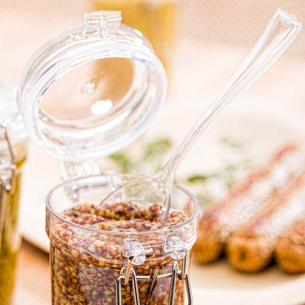 Restaurantware 2.7 oz Plastic Mason Jars - 10 Clear Disposable Containers with Hinged Clamp Lid for Storing Herbs & Spices