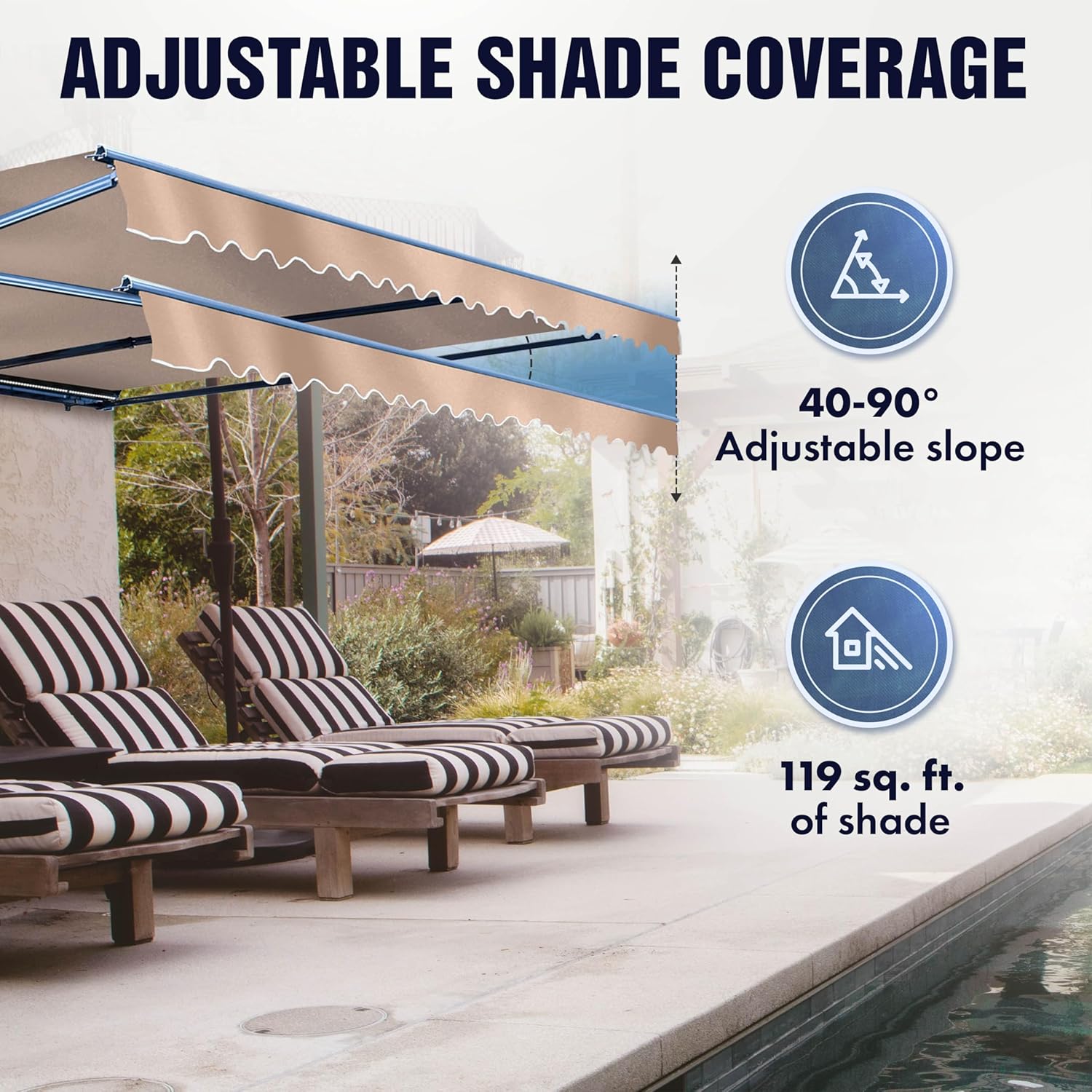 Retractable Black Patio Awning 13x10 ft with Motorized Crank & LED Lights by ALEKO