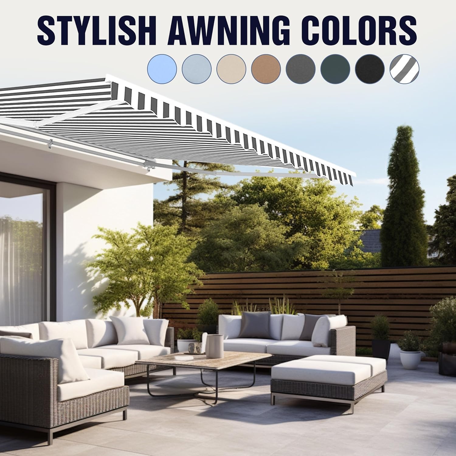 Retractable Black Patio Awning 13x10 ft with Motorized Crank & LED Lights by ALEKO