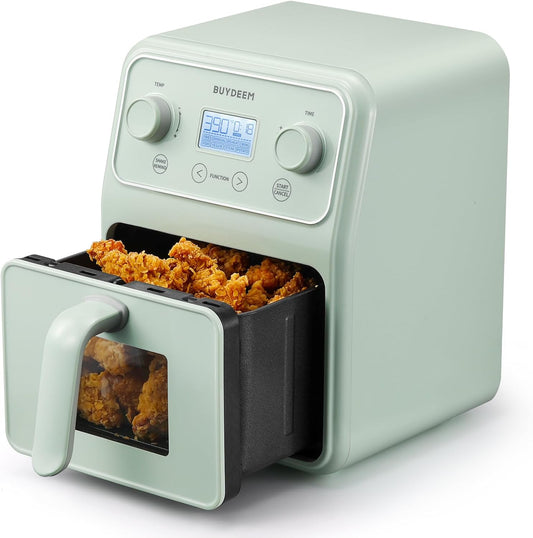 Retro 8-in-1 Air Fryer Oven, 4.2QT with Visible Window & LCD Display - Buydeem F51 in Cozy Greenish