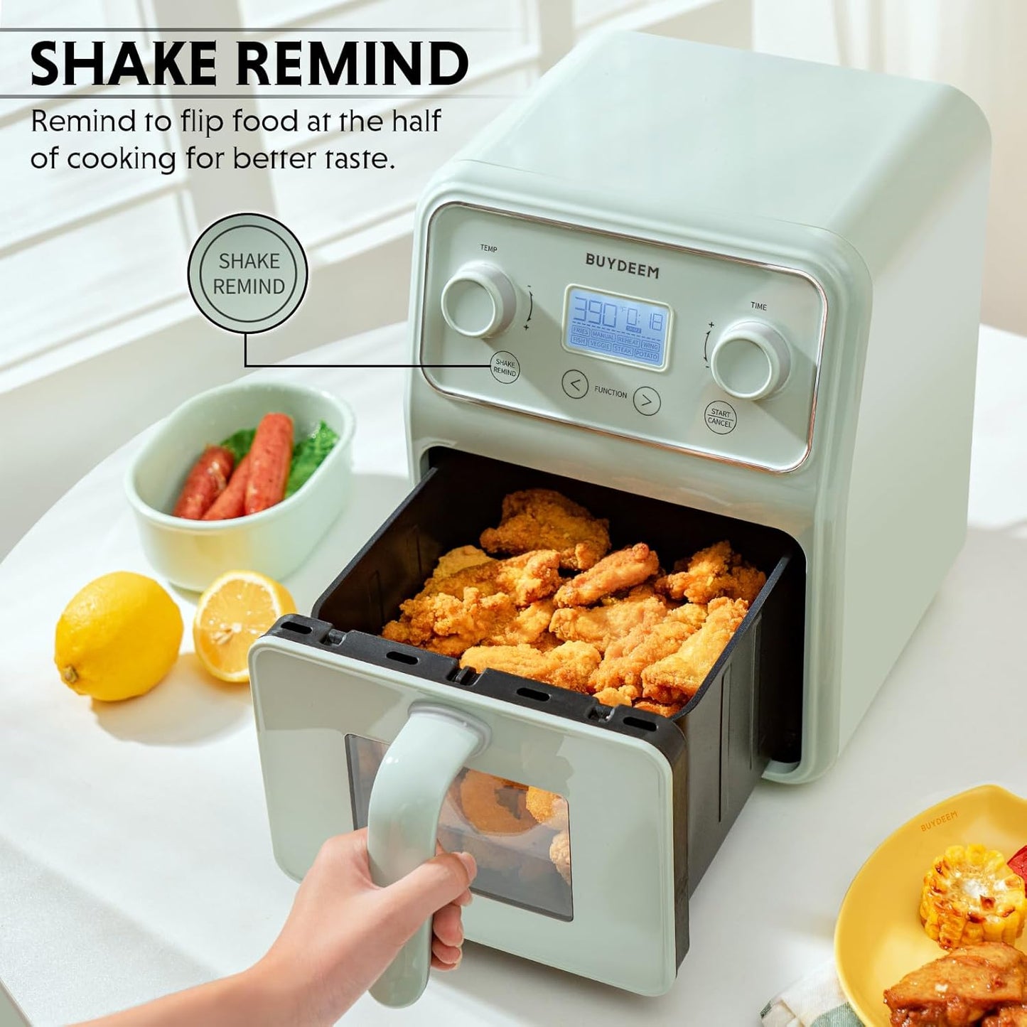 Retro 8-in-1 Air Fryer Oven, 4.2QT with Visible Window & LCD Display - Buydeem F51 in Cozy Greenish