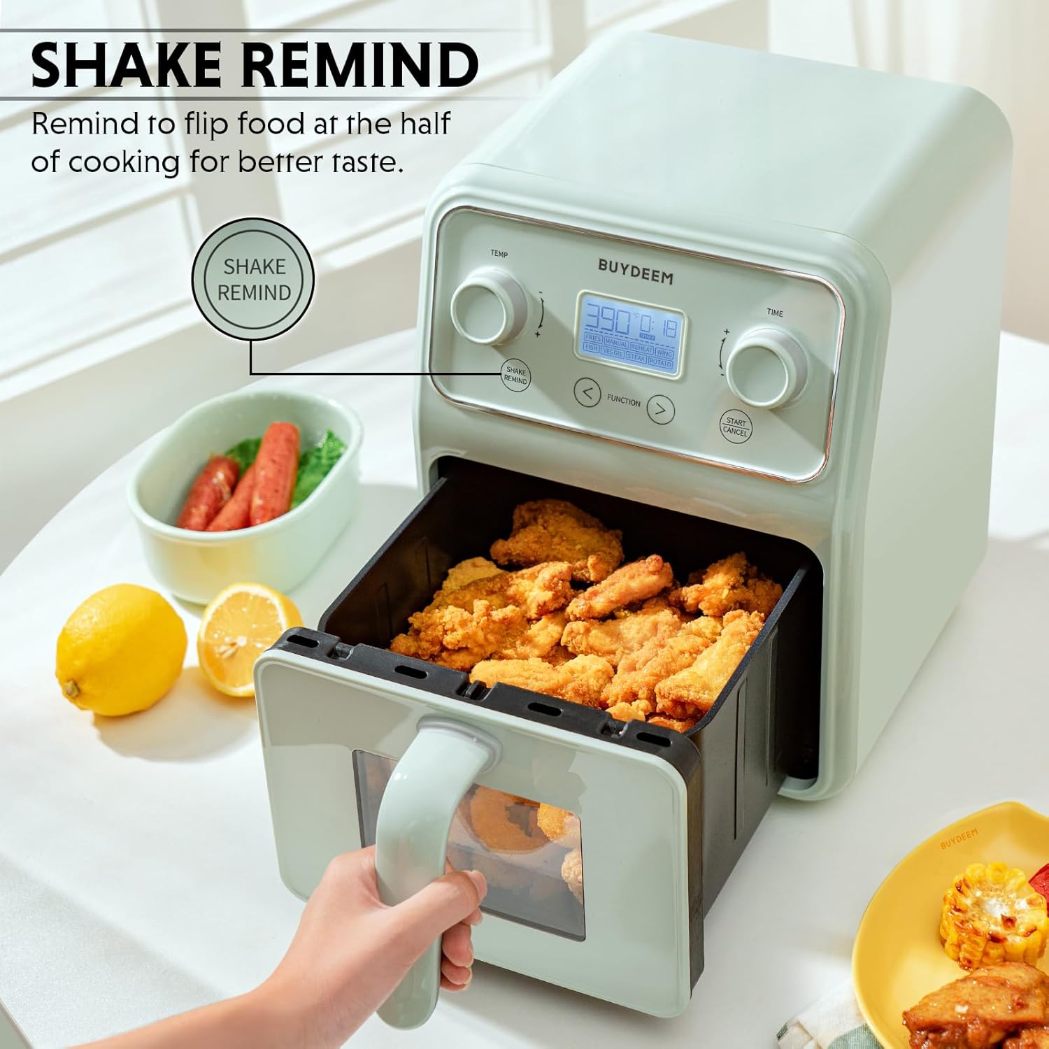 Retro 8-in-1 Air Fryer Oven, 4.2QT with Visible Window & LCD Display - Buydeem F51 in Cozy Greenish