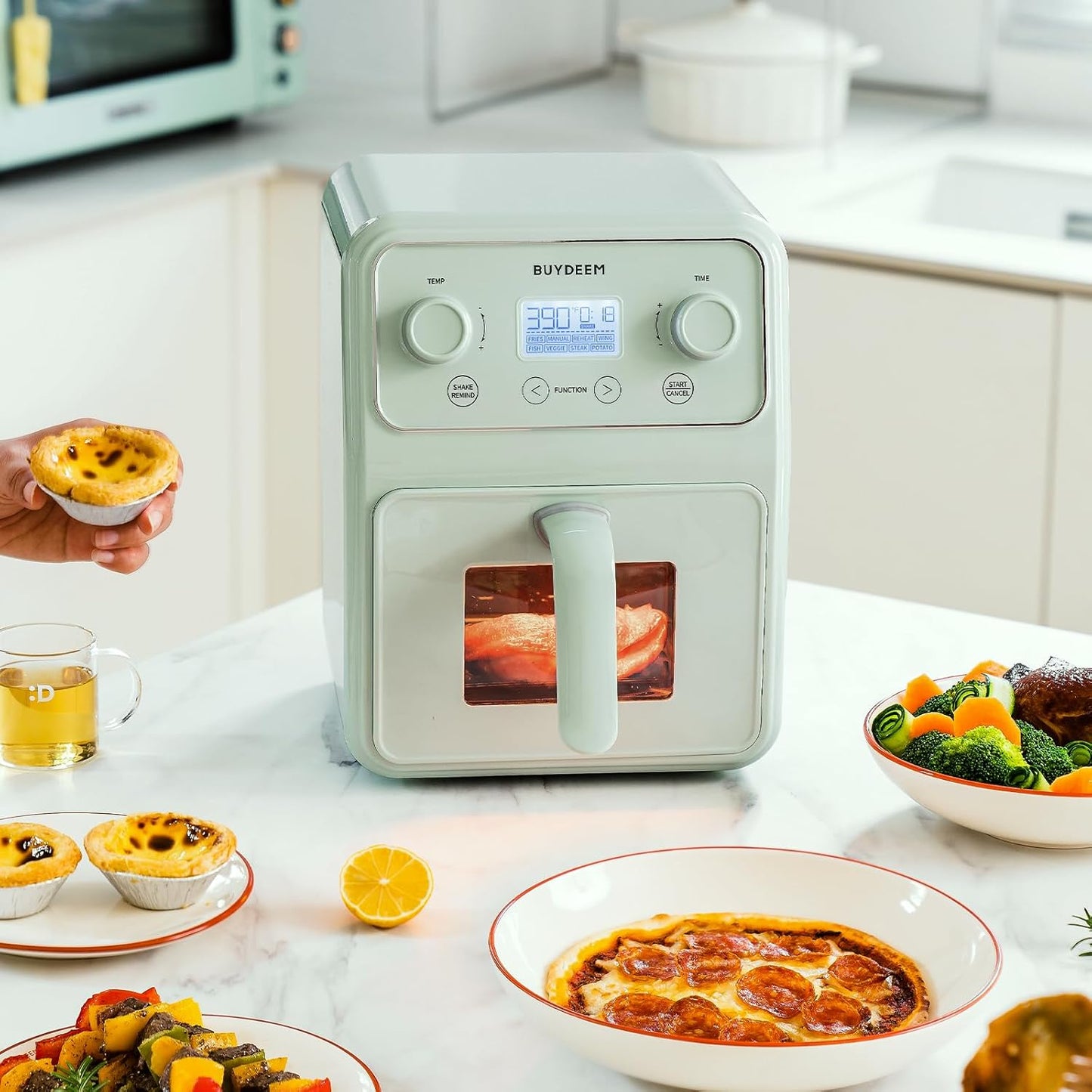 Retro 8-in-1 Air Fryer Oven, 4.2QT with Visible Window & LCD Display - Buydeem F51 in Cozy Greenish