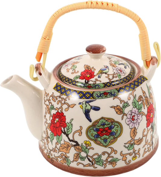 Retro Ceramic Kungfu Teapot with Floral Enamel Design for Stove Top and Induction Cooking - Vintage Loose Tea Kettle