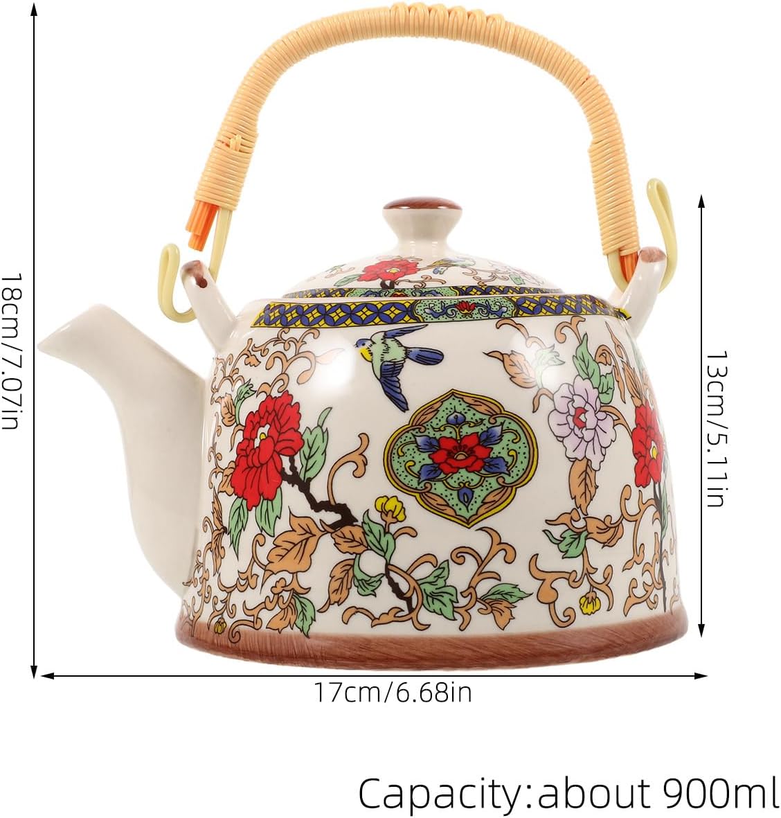 Retro Ceramic Kungfu Teapot with Floral Enamel Design for Stove Top and Induction Cooking - Vintage Loose Tea Kettle