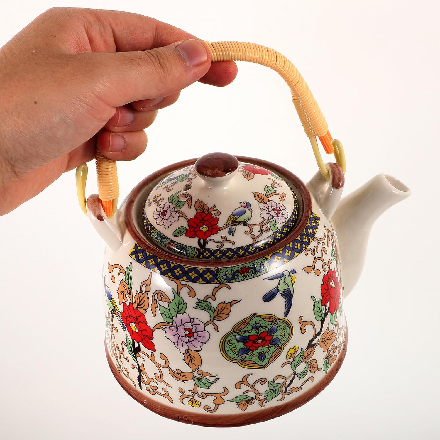 Retro Ceramic Kungfu Teapot with Floral Enamel Design for Stove Top and Induction Cooking - Vintage Loose Tea Kettle